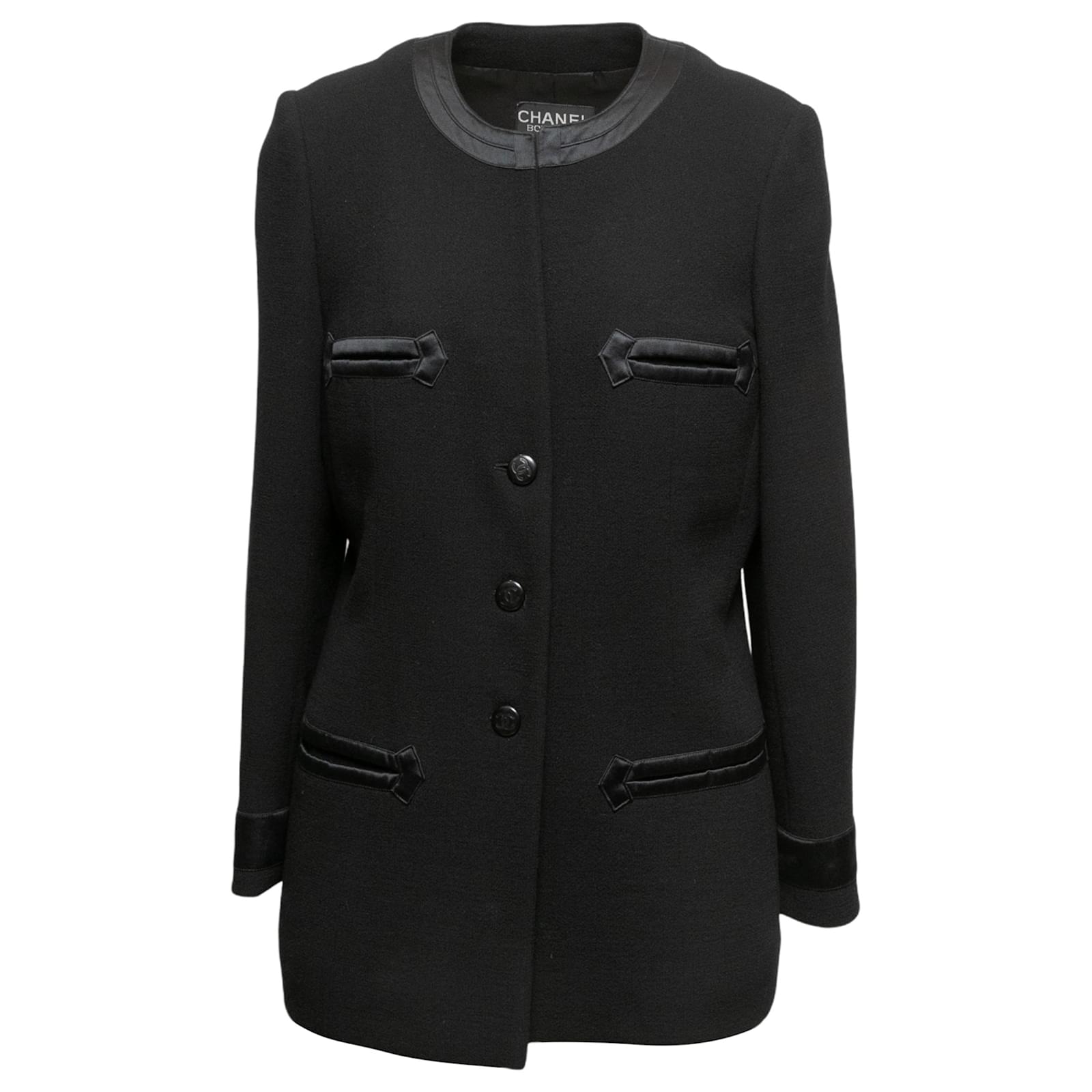 Vintage Black Chanel Boutique Collarless Jacket Size US L