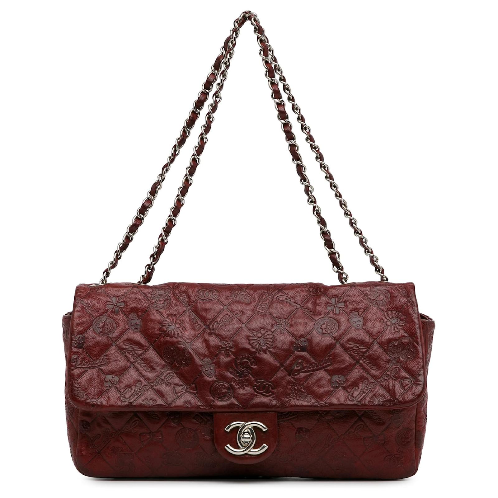 Red Chanel Jumbo Embossed Calfskin Lucky Symbols Flap Shoulder Bag Leather ref.1444298 Joli Closet