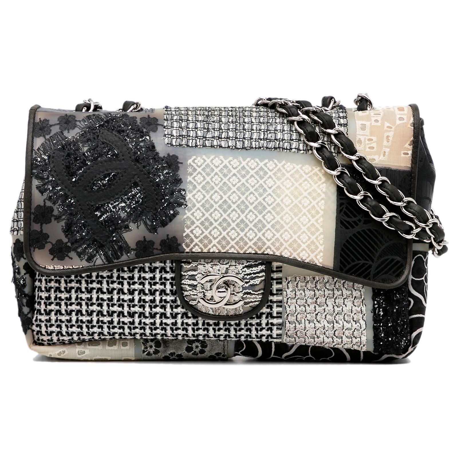 Black Chanel Jumbo CC Patchwork Classic Flap Shoulder Bag Cloth ref ...