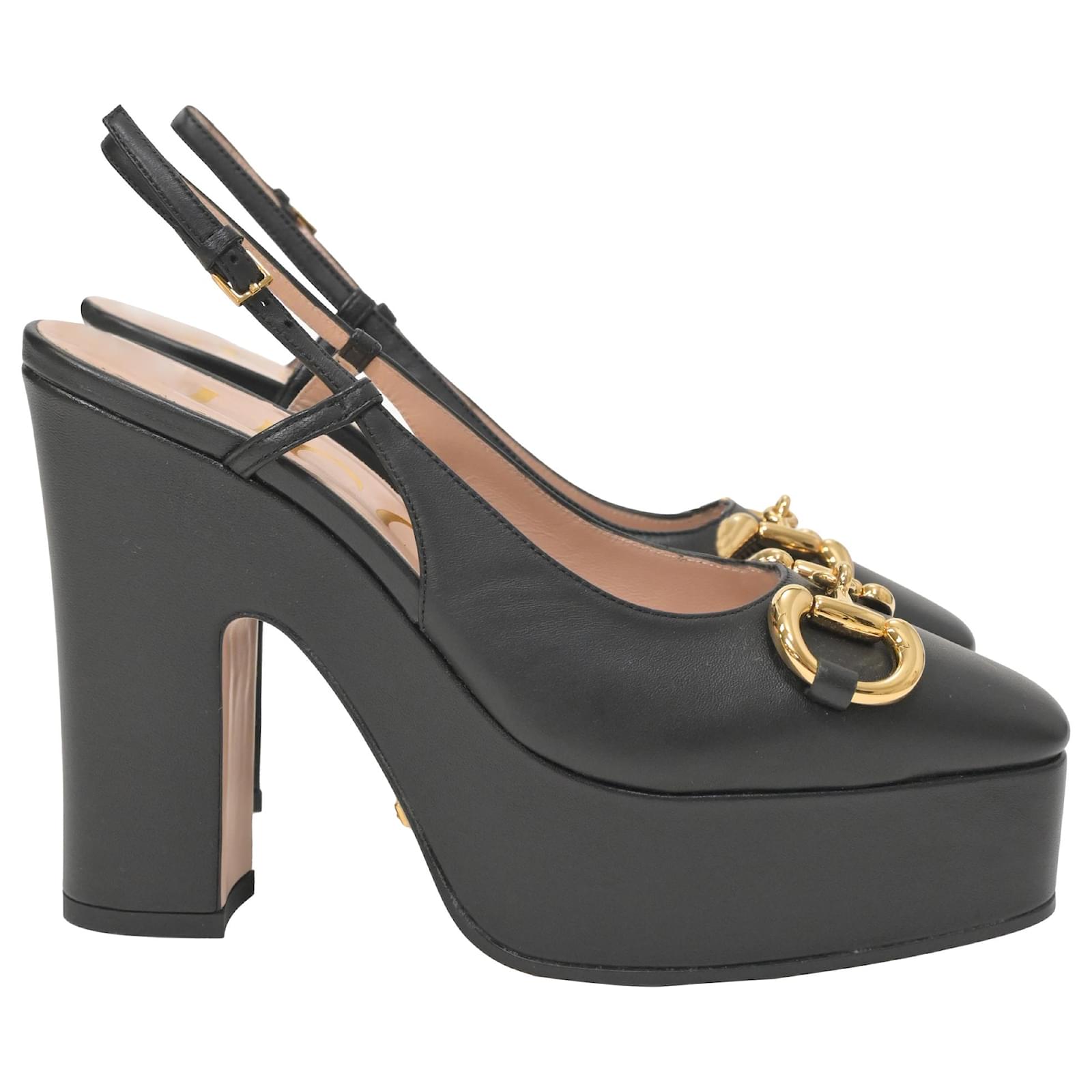 Zapatos de plataforma Horsebit de 120 mm Gucci en cuero negro ref