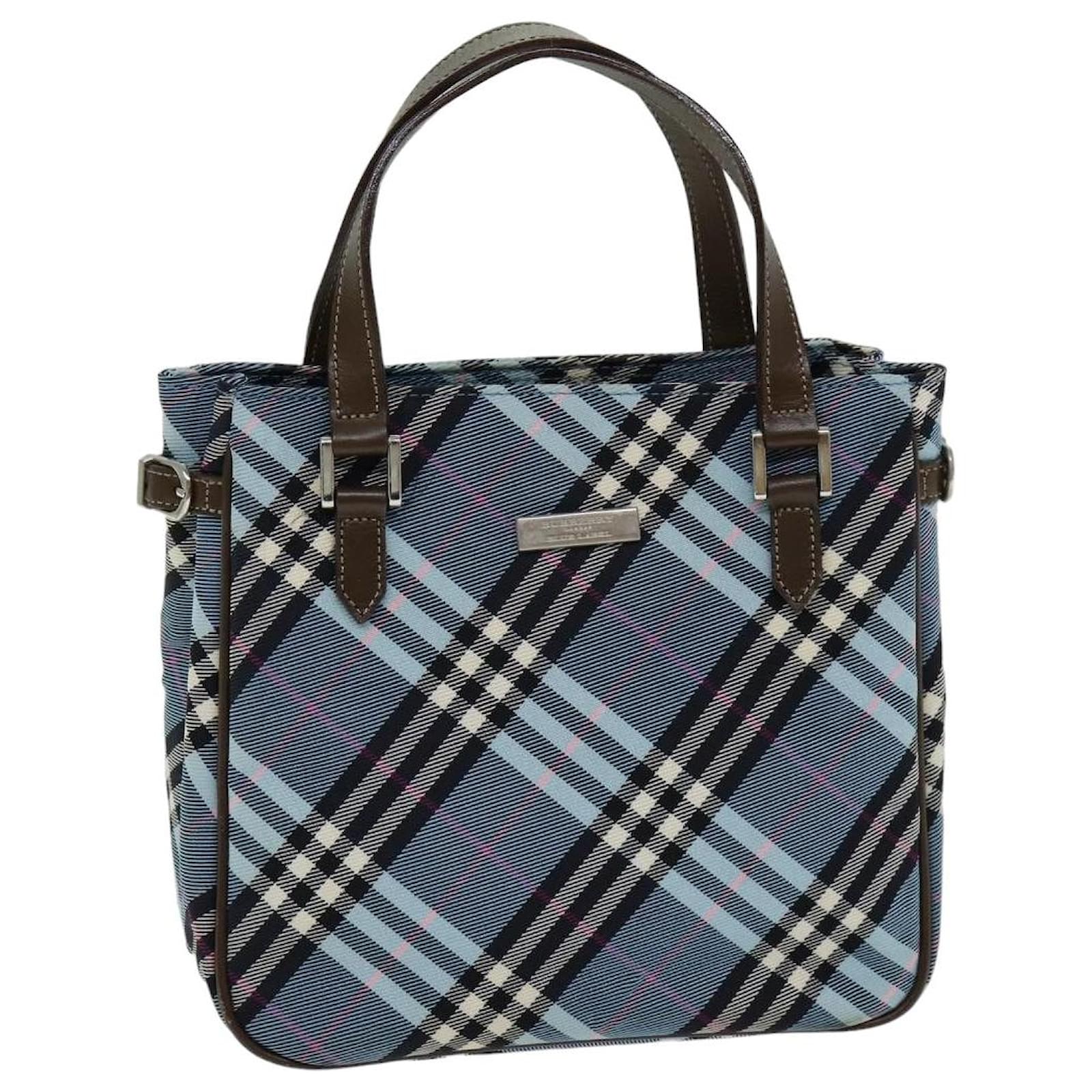 BURBERRY Nova Check Blue Label Hand Bag Nylon Light Blue Brown Auth 78854 ref.1445054 Joli Closet