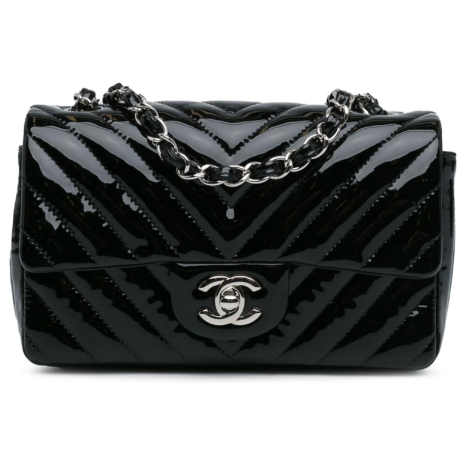 Chanel Black Mini Rectangular Classic Chevron Patent Single Flap