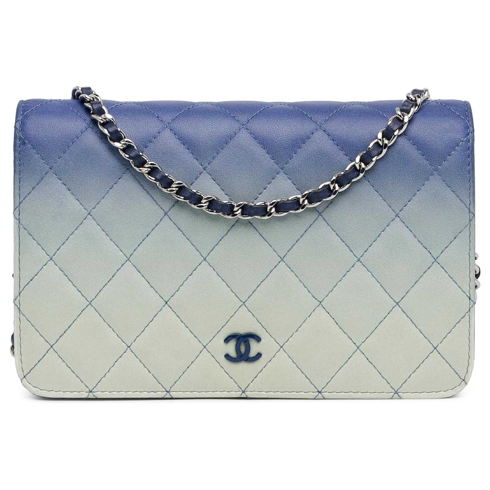 Chanel Blue Ombre Lambskin Degrade Wallet On Chain Leather