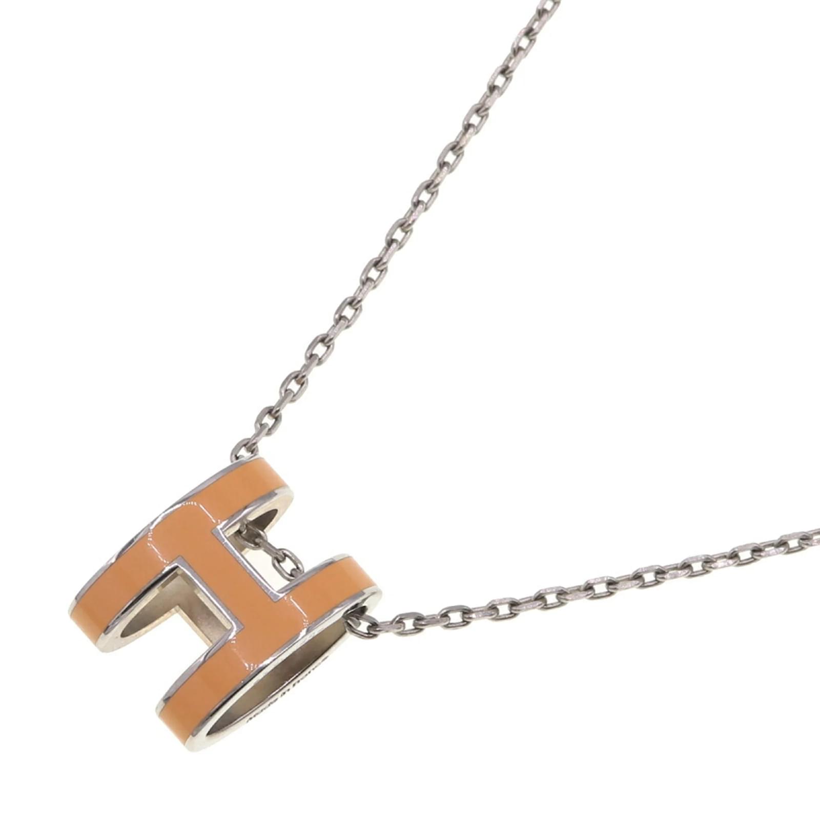 Hermès Hermes Pop H Necklace in Orange and Silver Silvery Metal