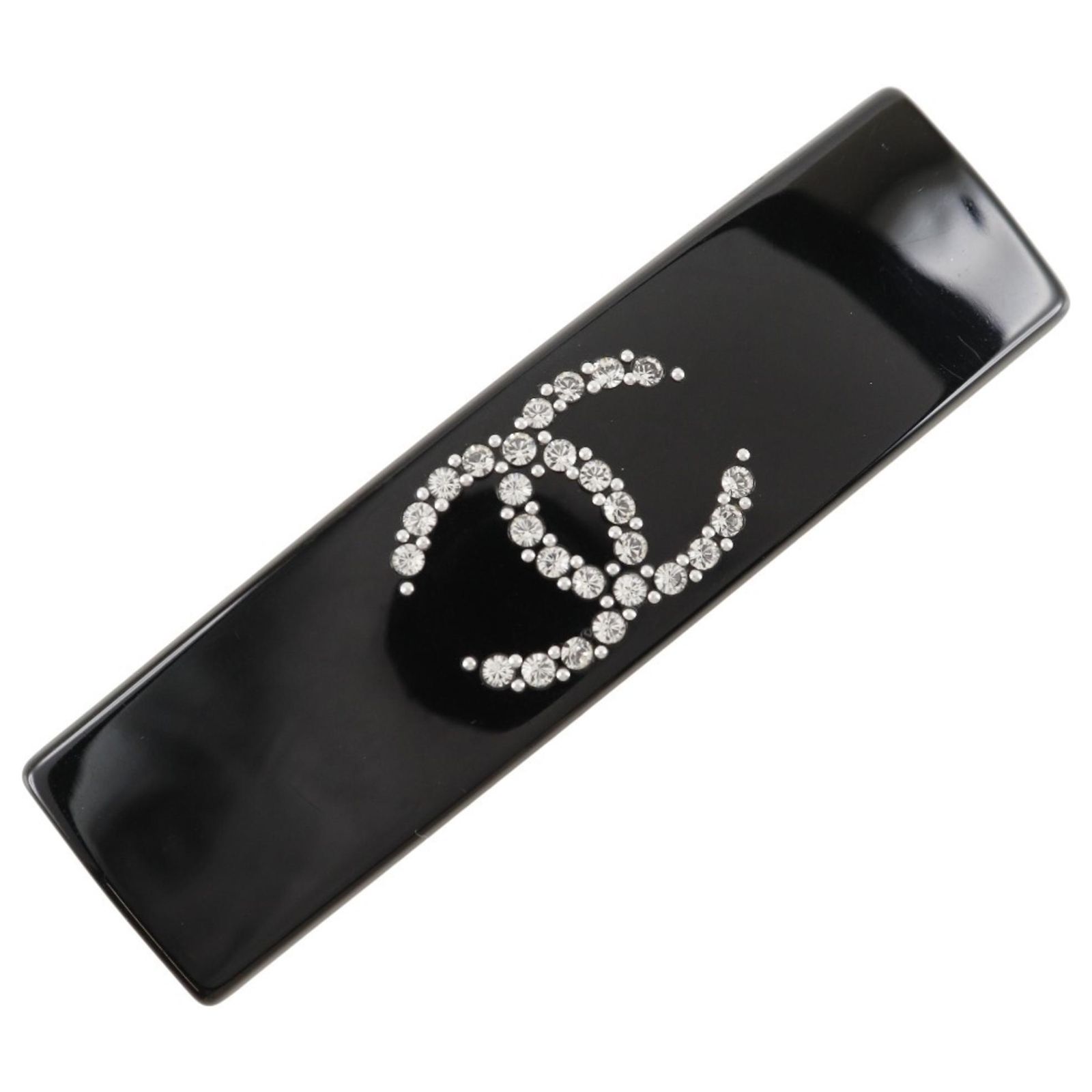 Timeless Chanel Coco Mark Barrette in Black with Rhinestones 