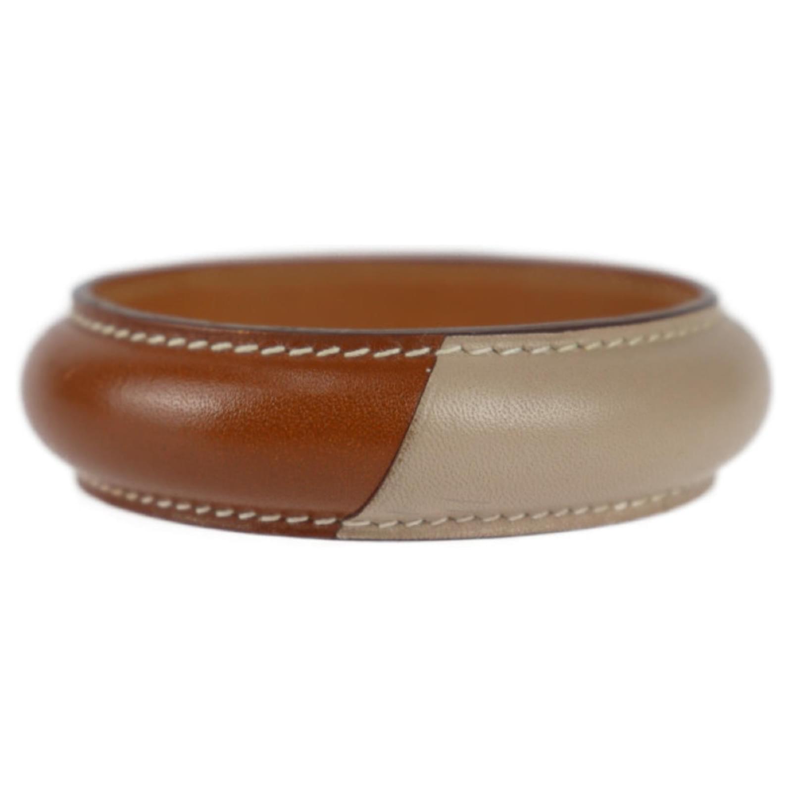 Hermès Hermes Leather Bangle in Brown and Beige ref.1447773