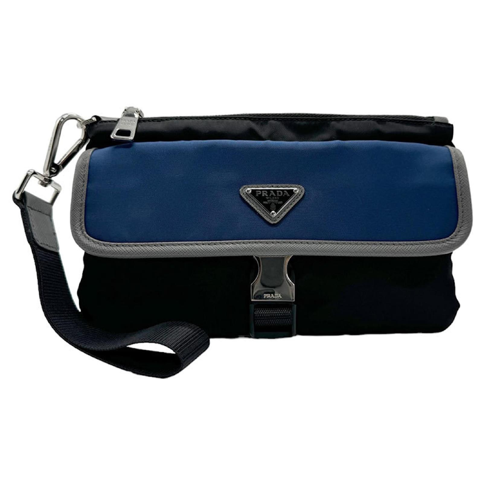 Prada Men s Clutch Bag Brown Black Blue Nylon ref.1448402 Joli Closet