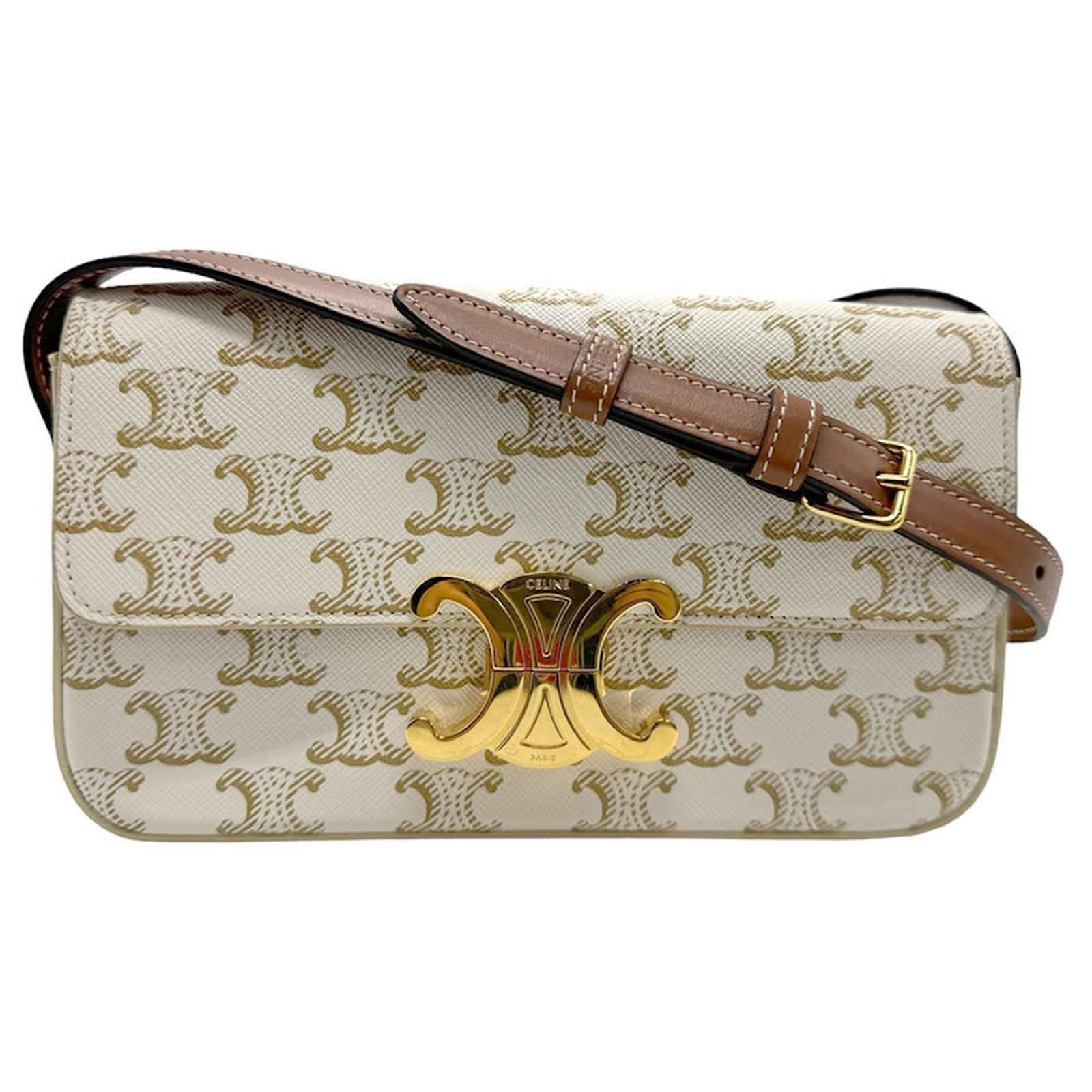 Céline Celine Triomphe Shoulder Bag Brown White Leather Cloth ref
