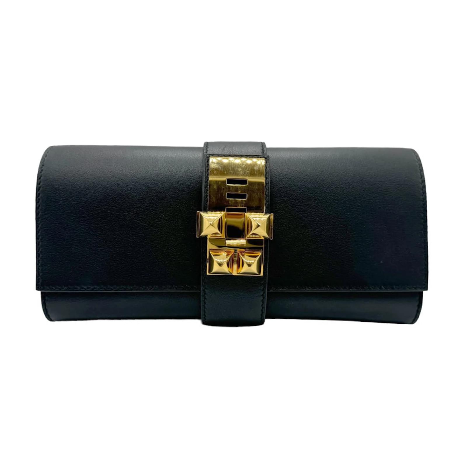 Hermes Clutch Bag Medor PM aus schwarzem Swift Leder