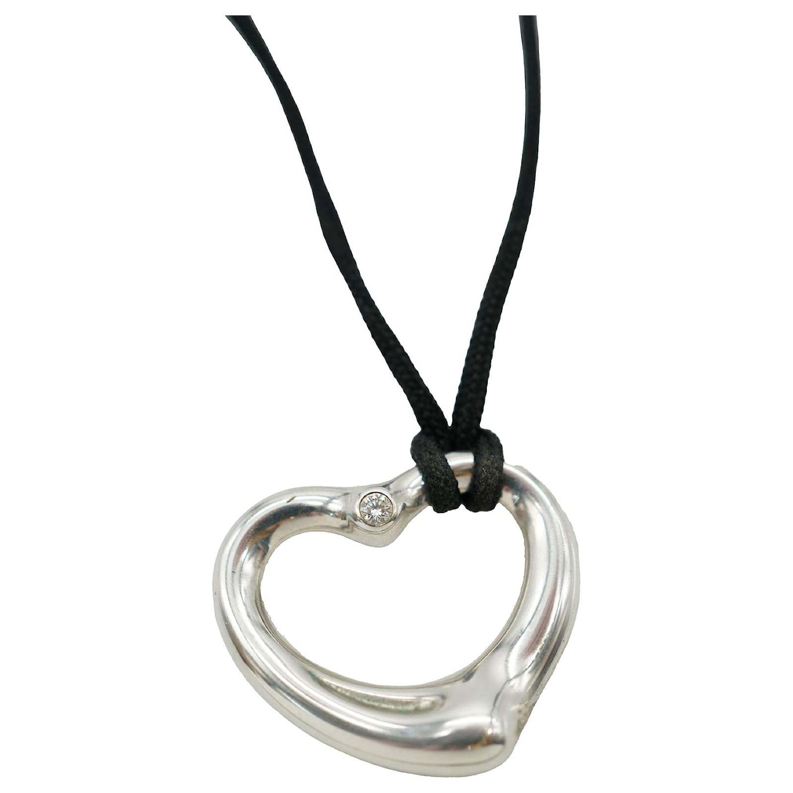 Tiffany Elsa Peretti Open Heart Pendant on Black Cord