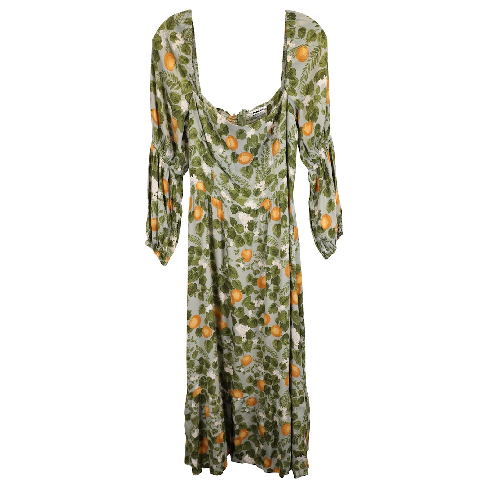 Reformation Mica Orange-Print Midi Dress in Green Viscose Cellulose fibre ref.JC1449959 (Sold) - Joli Closet Reformation Mica Orange-Print Midi Dress in Green Viscose Cellulose fibre ref.JC1449959 (Sold) - Joli Closet