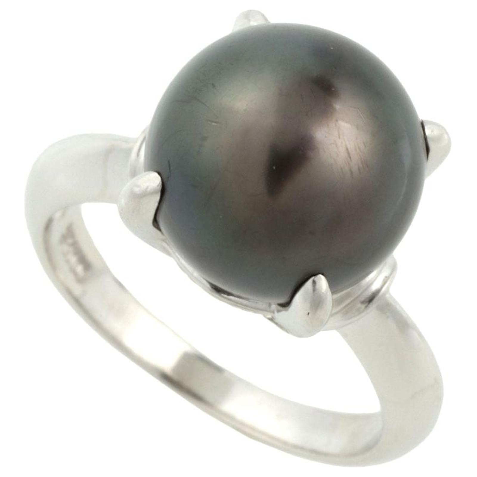 Autre Marque Authentic Pt900 Black Pearl Ring 11.1mm Size 10 in 