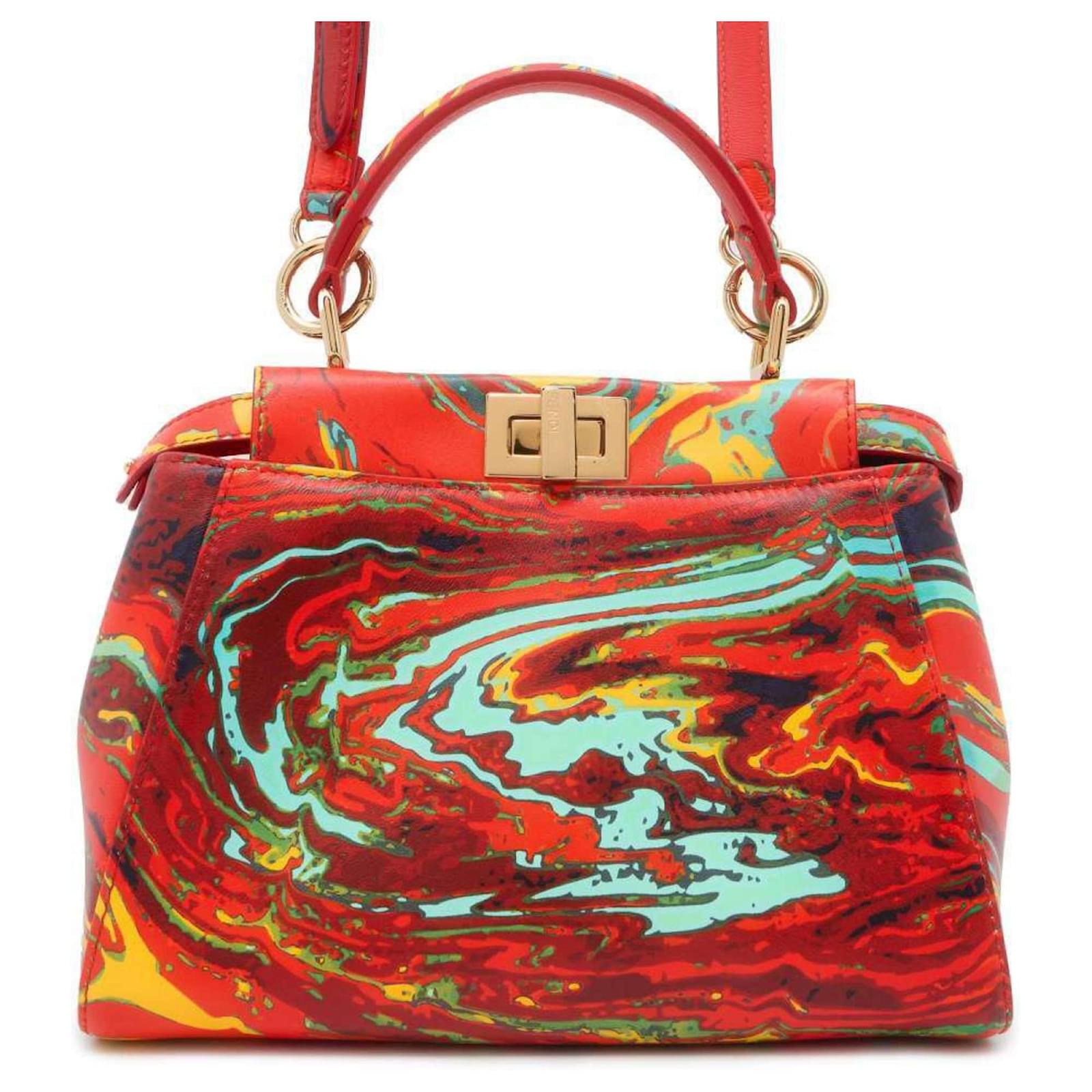 Fendi Peekaboo Marble Leather Handbag Red Multiple colors ref
