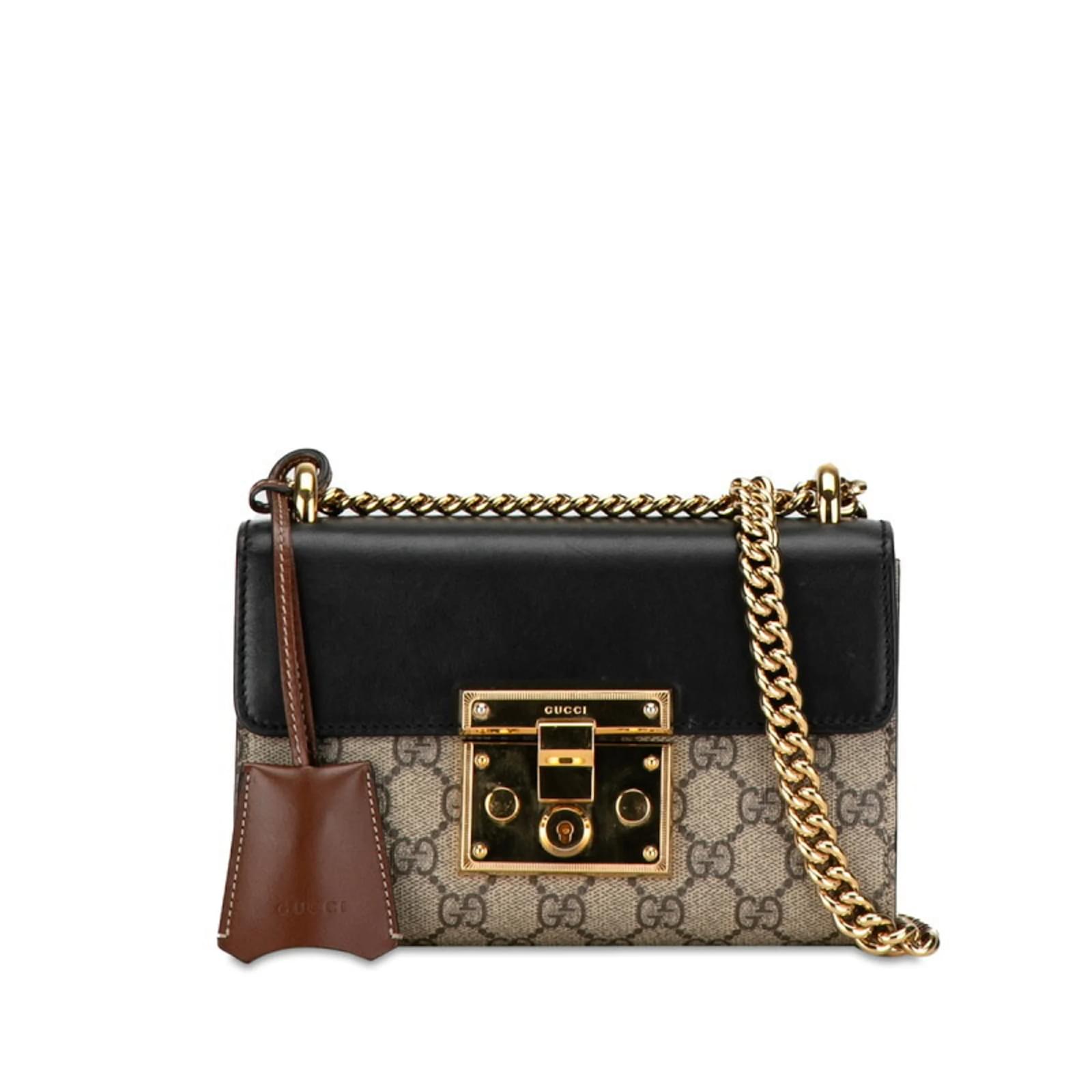 Gucci GG Supreme Small Padlock Chain Shoulder Bag Black Beige