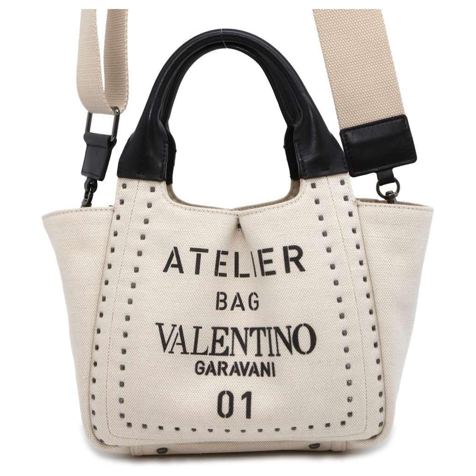 Valentino Garavani Tote Bag Atelier 01 Black Cream Leather Cloth