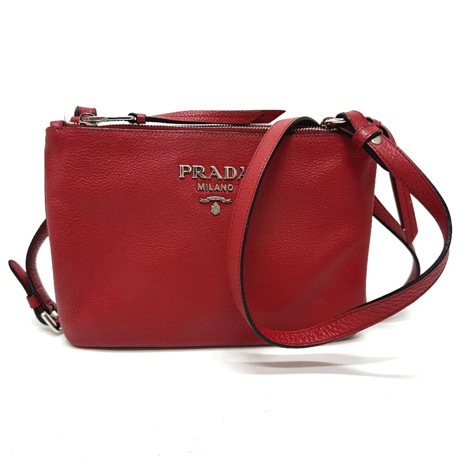 Prada red leather shoulder bag hotsell