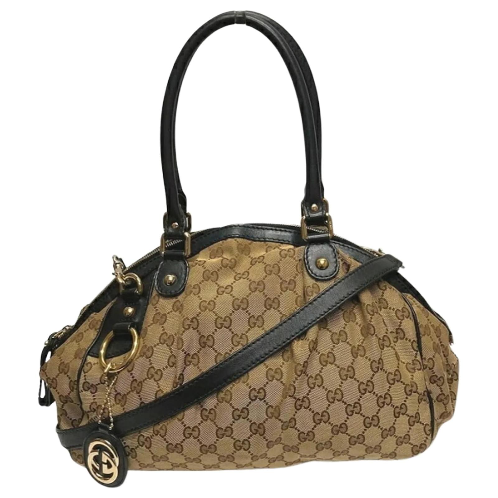 Gucci Sukey 223974 GG Canvas Handbag Brown Black Leather Cloth ref