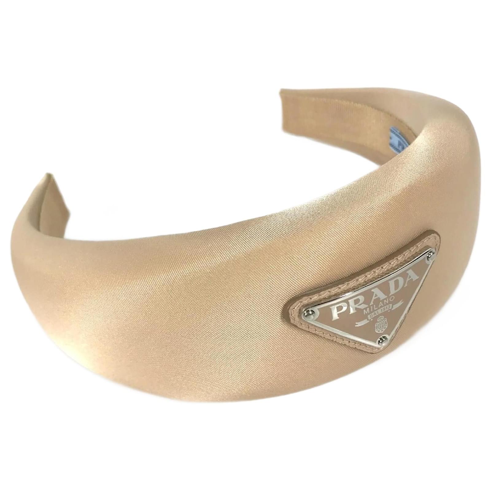 Prada Triangle Logo Hair Band Beige Cloth ref.1455123 - Joli