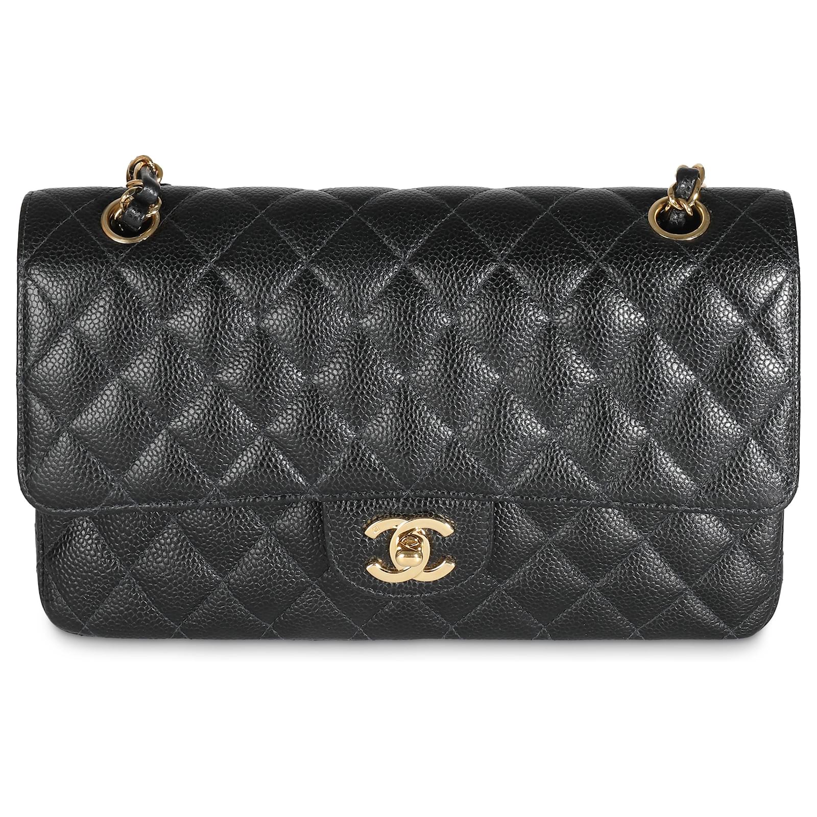 Clutch Bags Chanel Chanel 24K Black Quilted Caviar Medium Classic Double Flap Bag