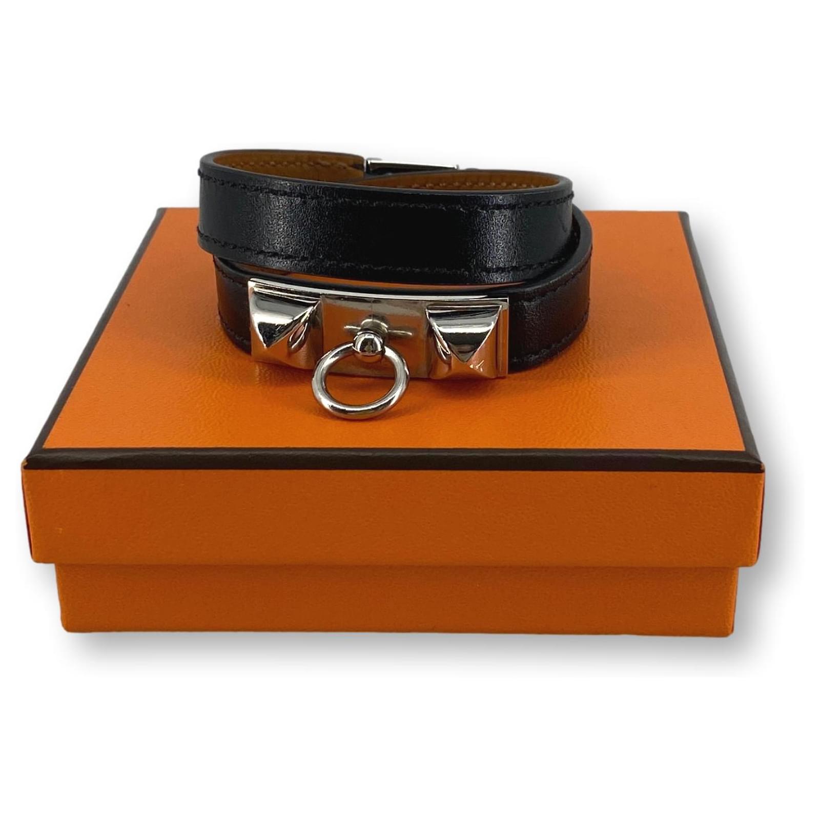Hermès Rivale double tour bracelet Black Silver hardware Leather