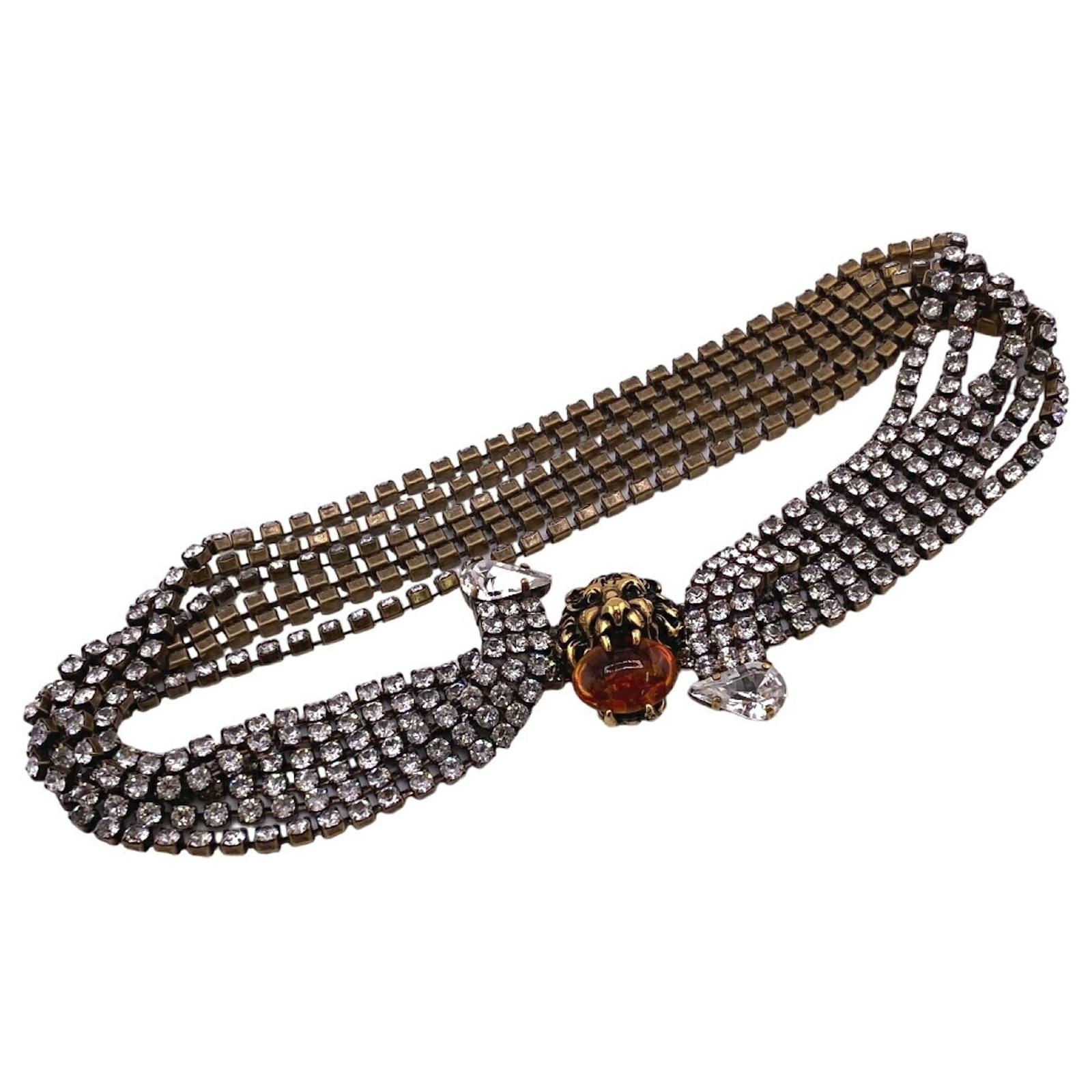 Collana choker in strass testa di leone GUCCI D oro Placcato in oro ref.1461895 Joli Closet