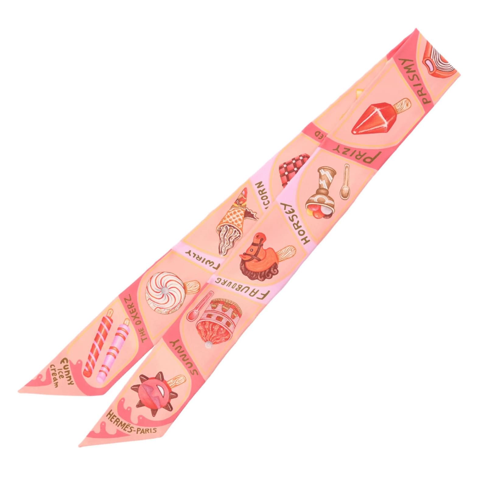 Hermès Hermes Twilly Funny Ice Cream Silk Scarf Pink ref