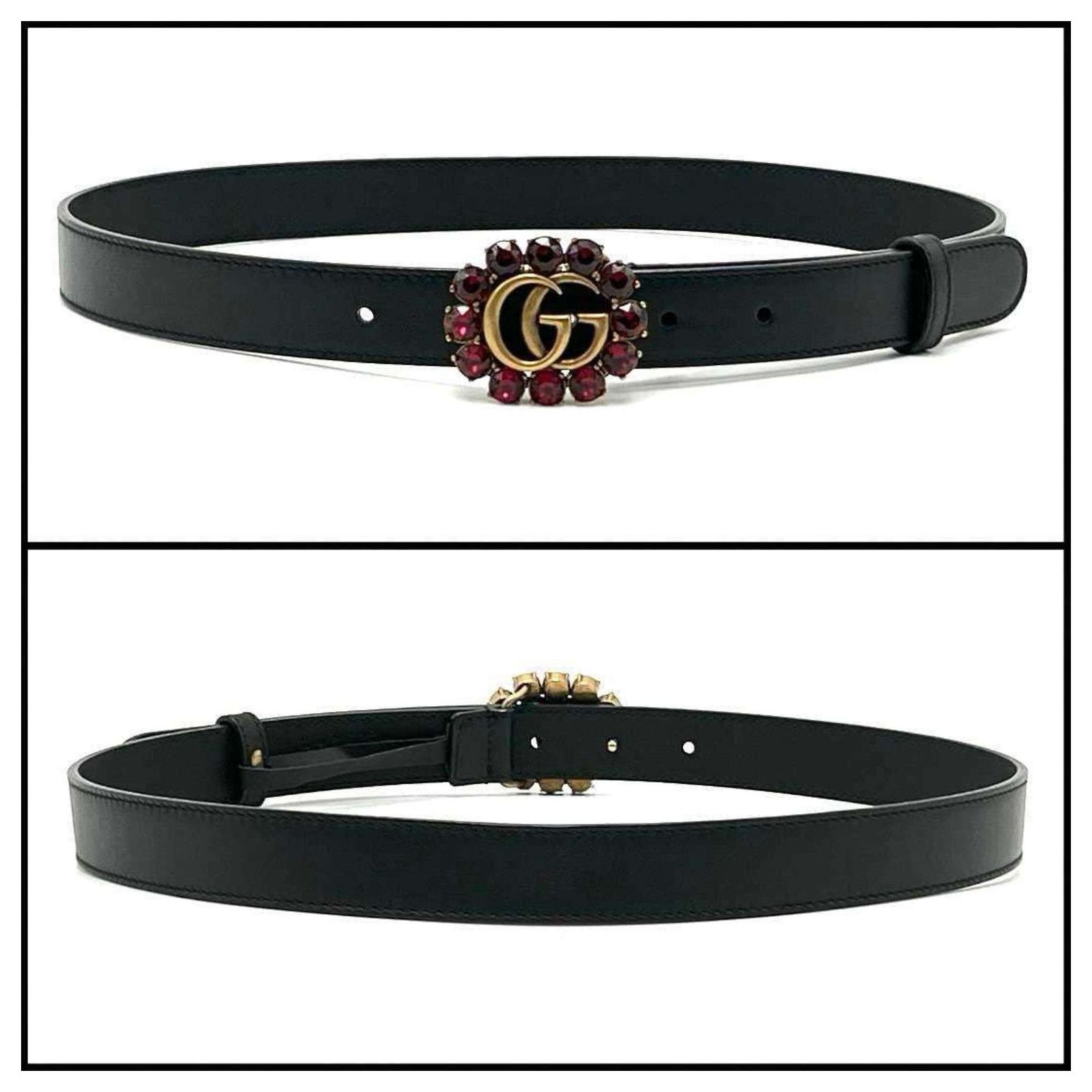 Crystal Double-G Buckle Leather Belt - Black Gucci Elastic Belt With Crystal Double G Buckle in Black | Lyst main image 3
