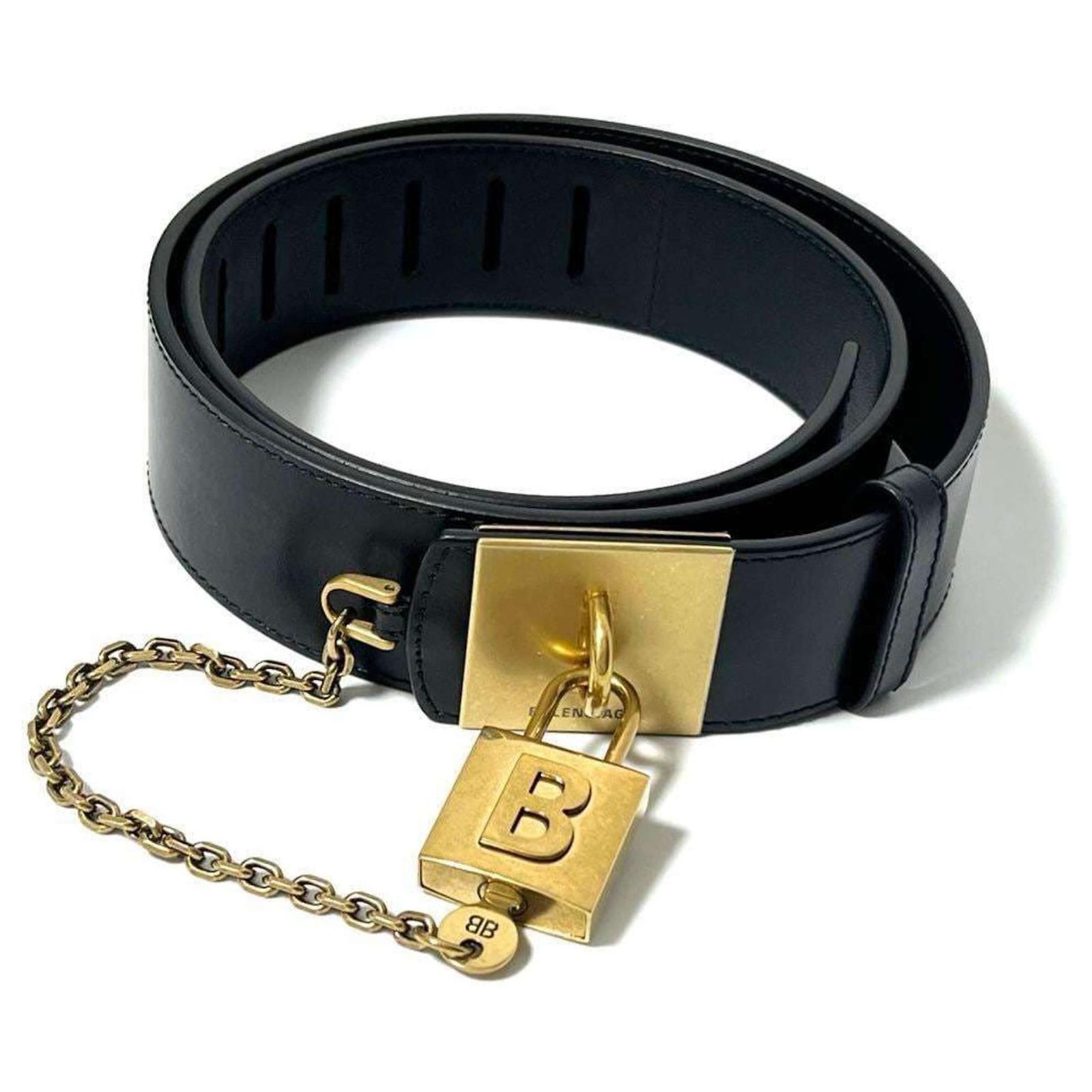 Balenciaga Black Belt with Gold Heart Lock Balenciaga BB Belt | Saks Fifth Avenue main image 2