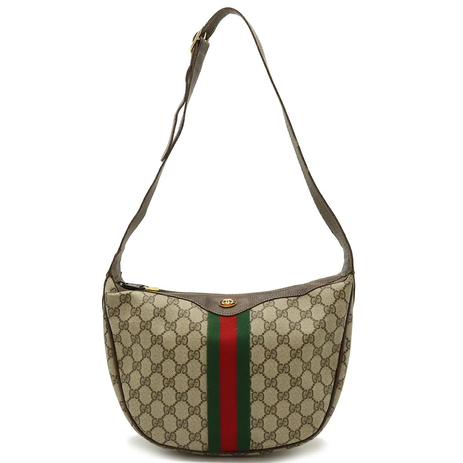 Gucci Old GG Plus Sherry Line Shoulder Bag Brown Red Beige