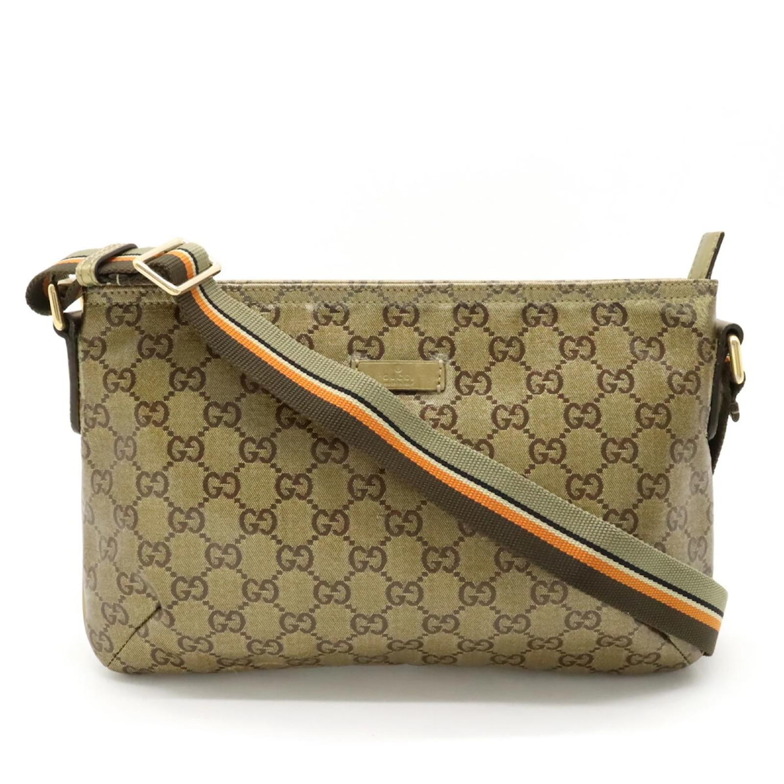 Gucci GG Crystal Shoulder Bag Golden Orange Khaki Leather Cloth