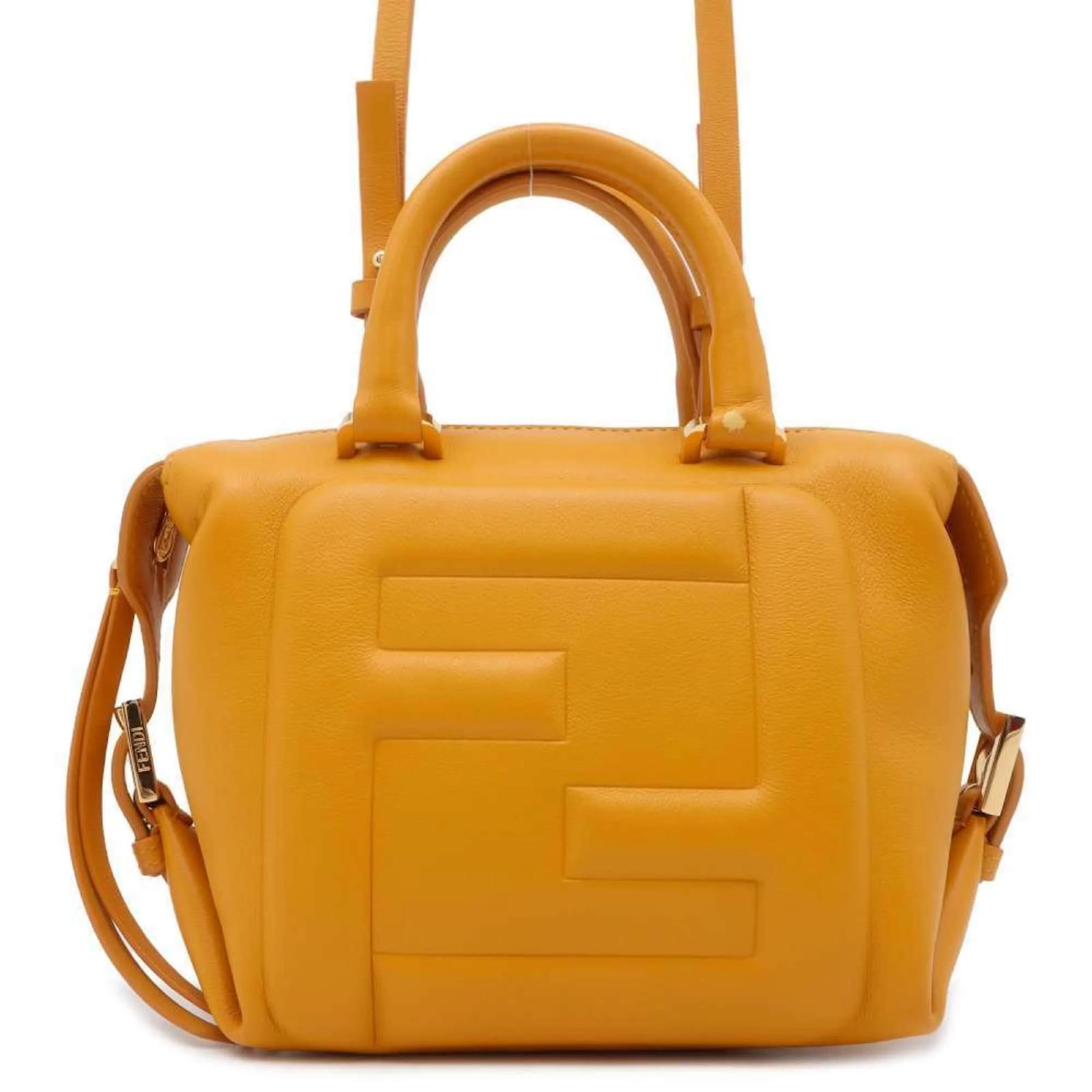 OUTLET【FENDI】YELLOW☆Cube FFロゴ ショルダーバッグ Fendi Handbag FF CUBE 8BS089 Yellow Leather ref.1465878