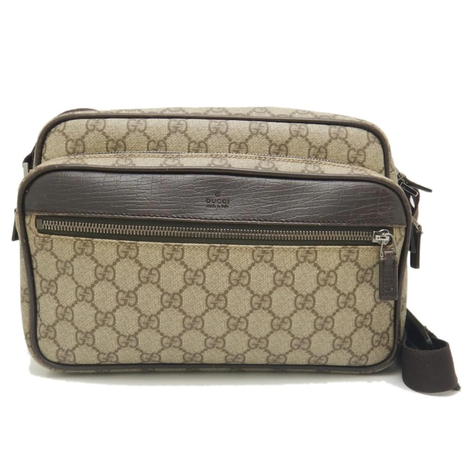 Gucci GG Supreme Shoulder Bag Brown Beige Leather Cloth ref