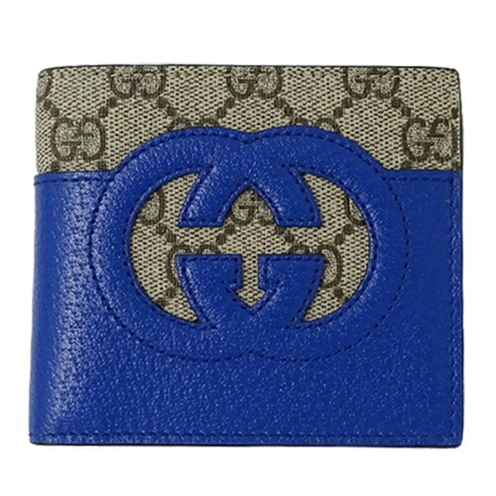 Gucci Men's Bi-fold Wallet in GG Supreme Brown Blue Beige Cloth