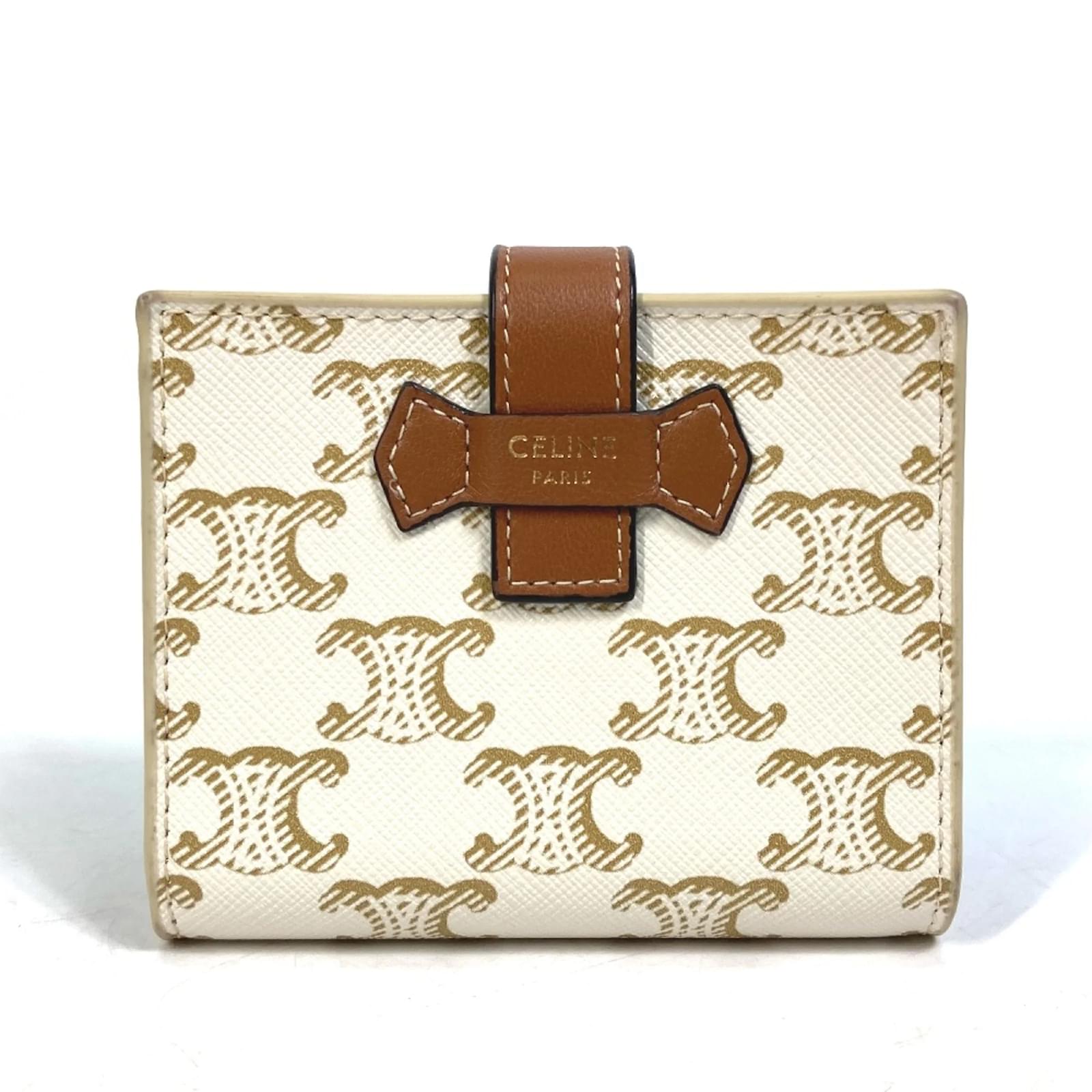 小物 CELINE Macadam white leather wallet Celine Triomphe Trifold Wallet White Macadam Gold Hardware