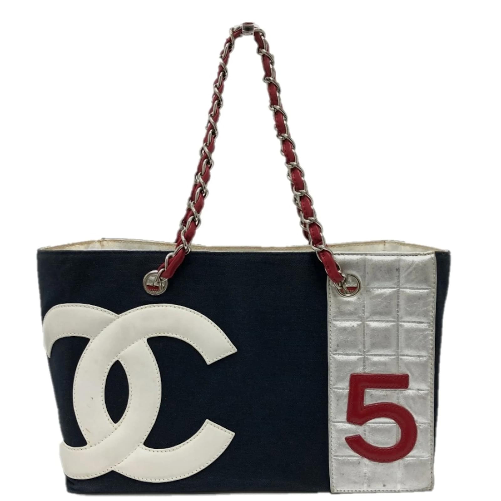 Borsa tote in tessuto blu navy Chanel Tela Joli Closet