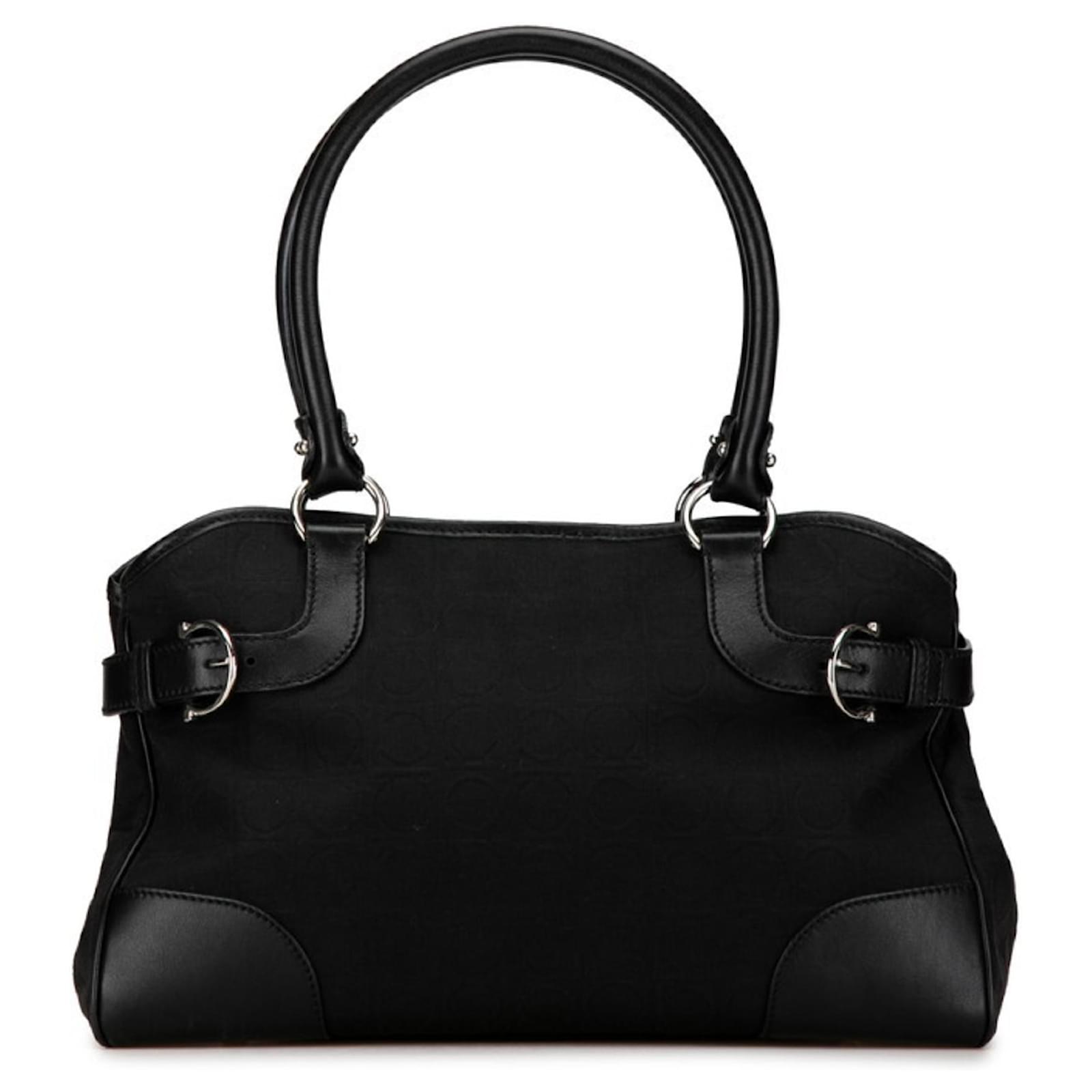 Salvatore Ferragamo Gancini Handbag Tote Bag Black Leather