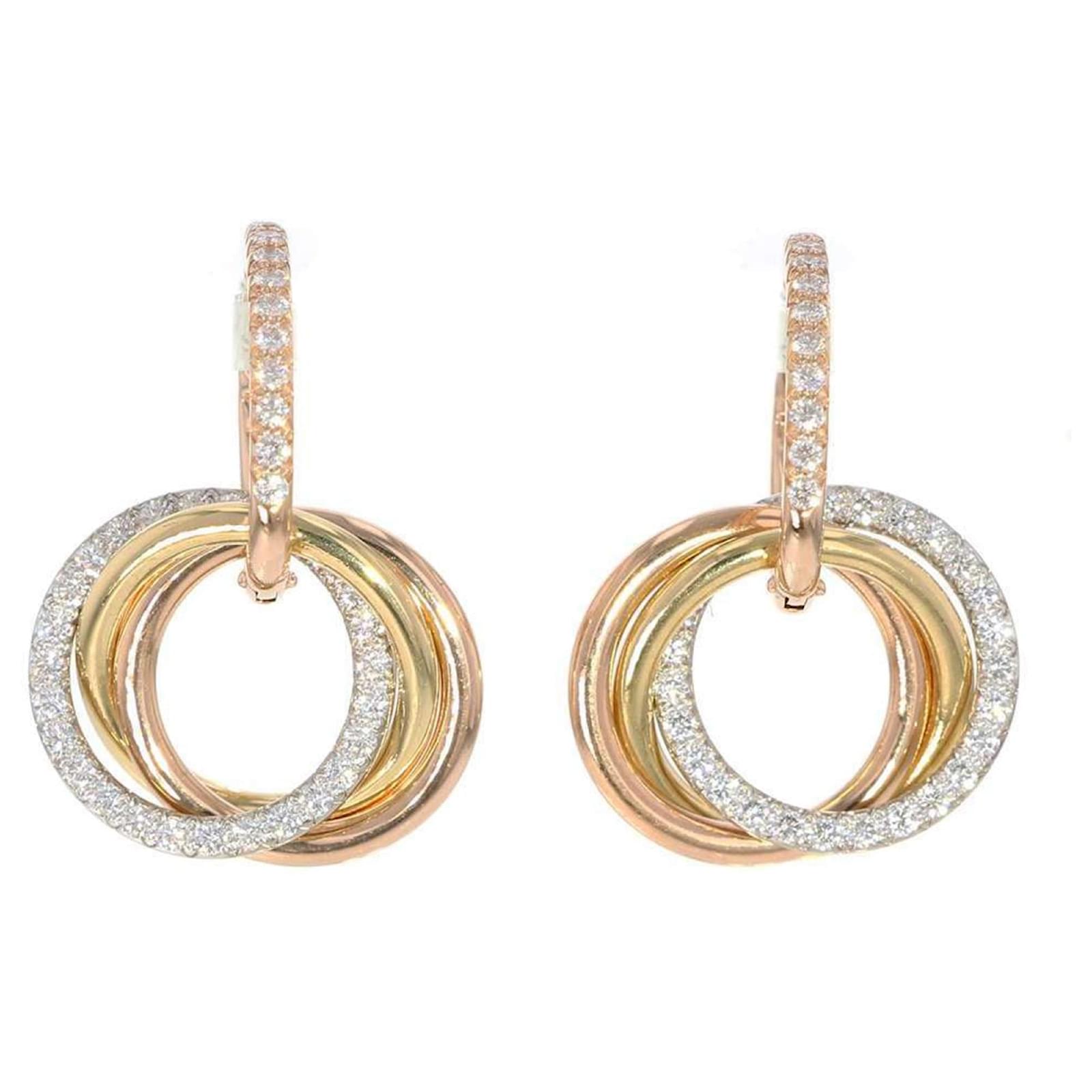 【Cartier】Trinity Earrings White GoldPink Yellow カルティエ Cartier Trinity earrings in 18k yellow, white & rose gold
