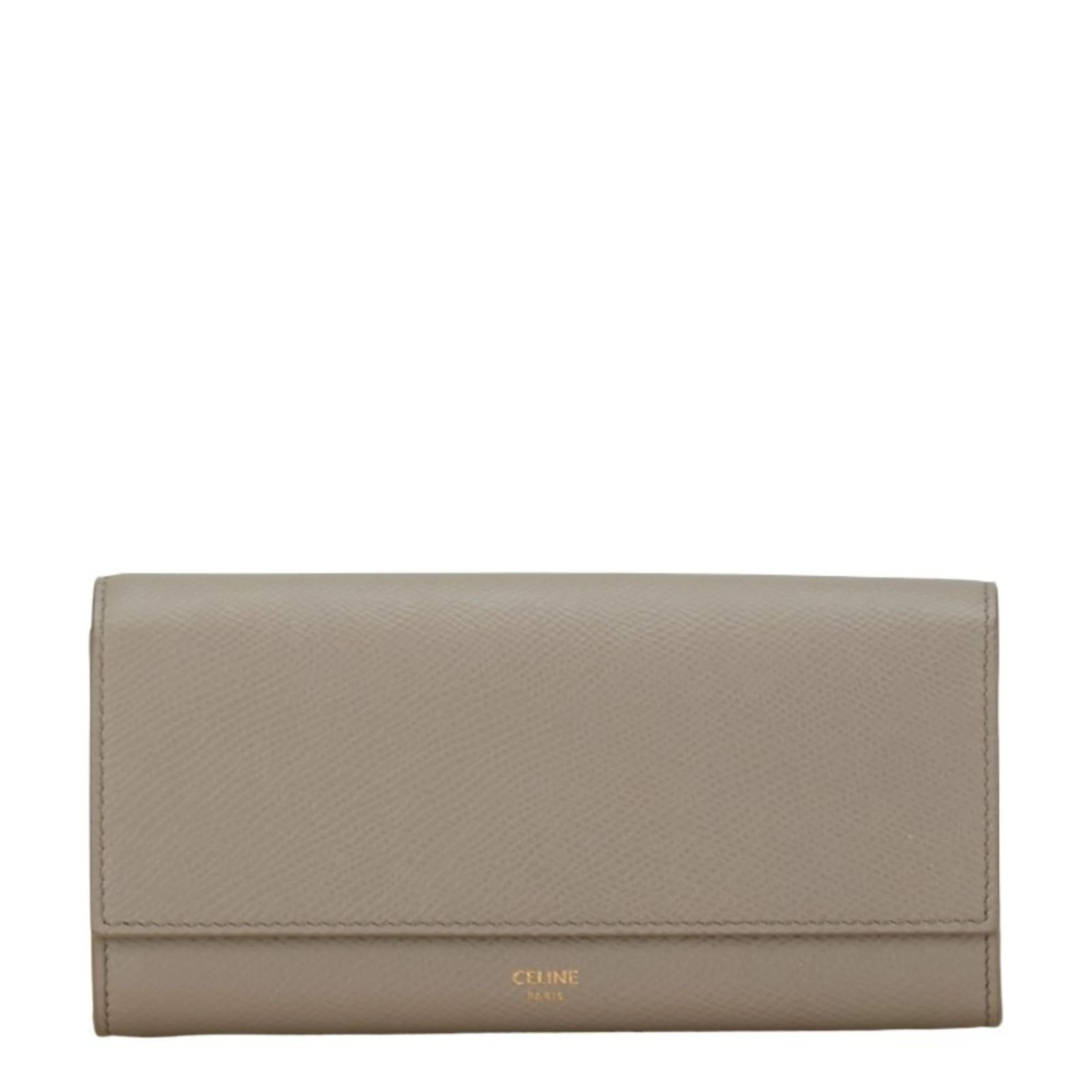 Céline Celine Large Flap Wallet in Gray Leather Brown ref 