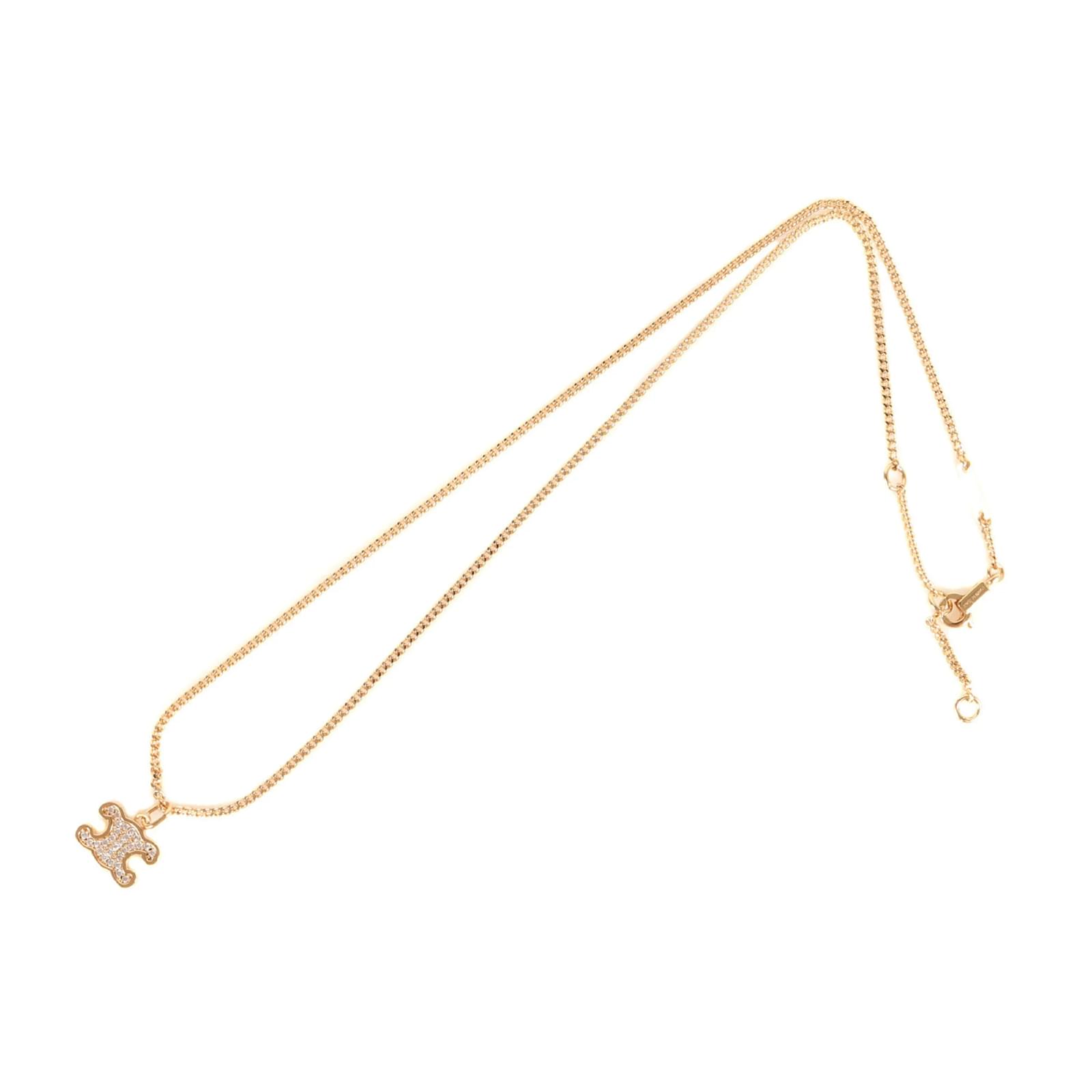 Céline Celine Triomphe Rhinestone Necklace Golden ref