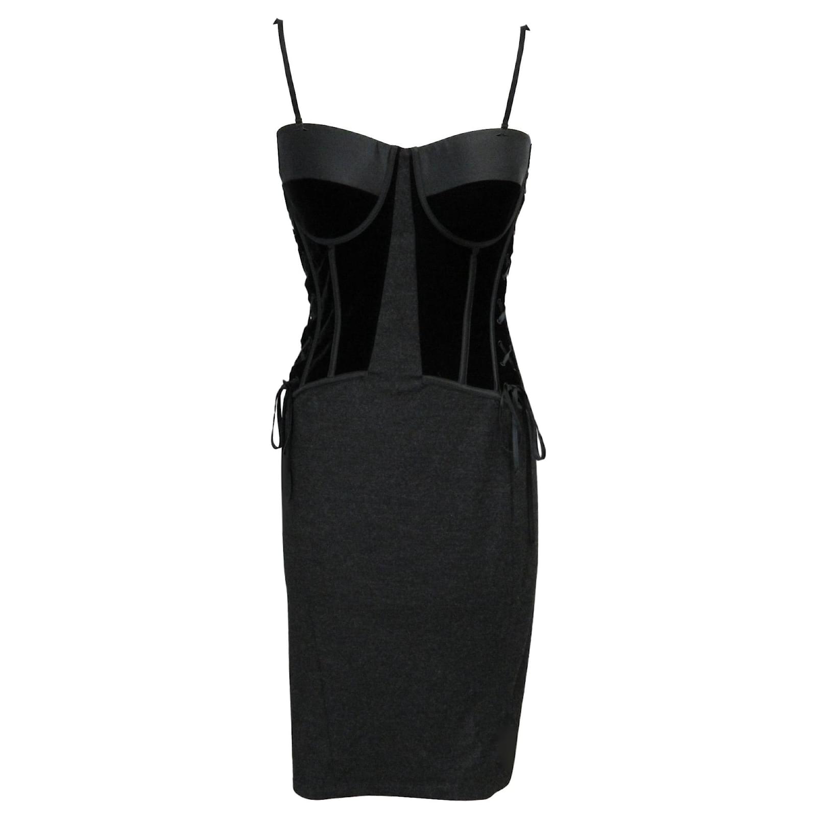 Bottega Veneta Black / Charcoal Grey Velvet and Jersey Bustier Dress (Sold)  - Joli Closet
