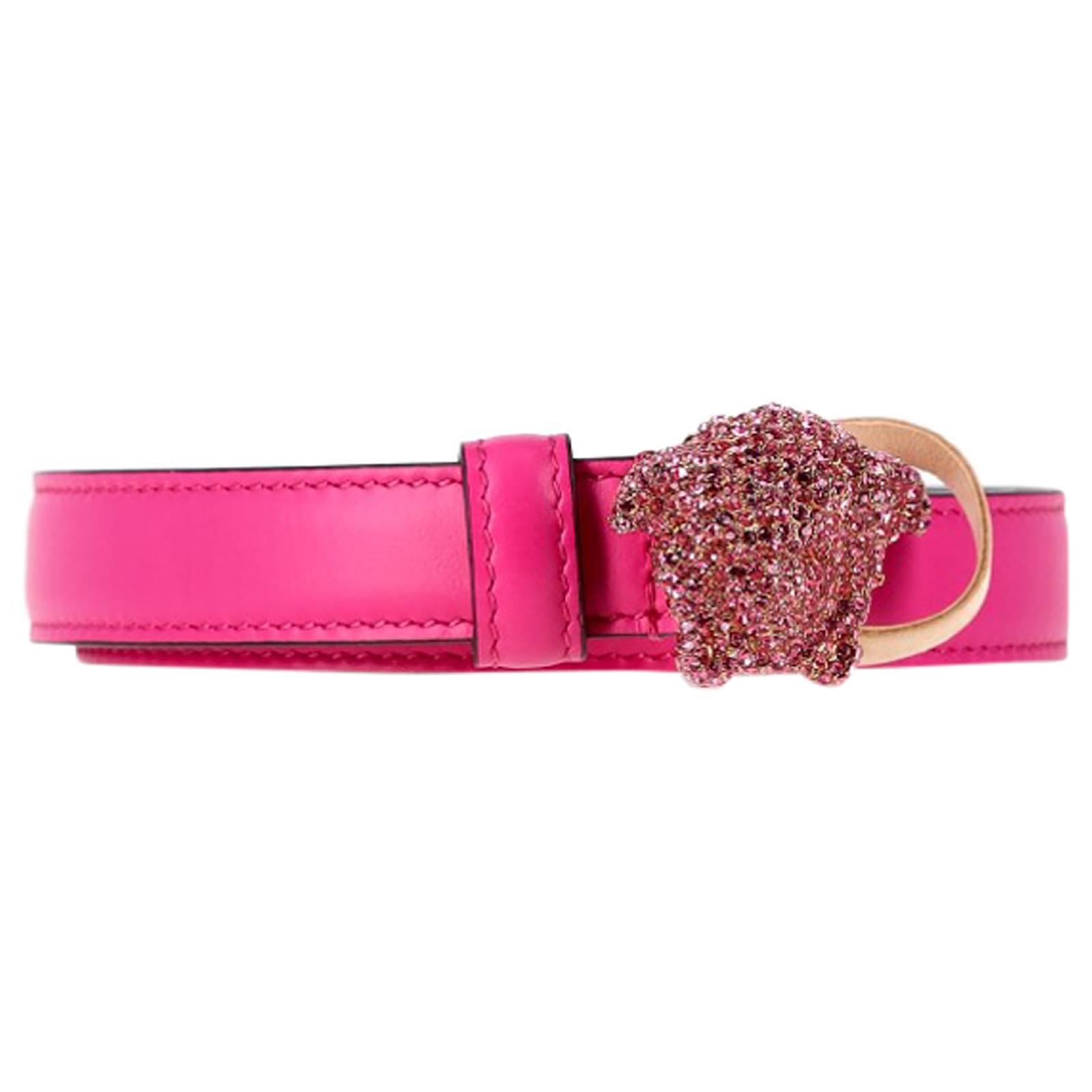 Versace La Medusa Crystal-Embellished Belt In Pink Leather Brown