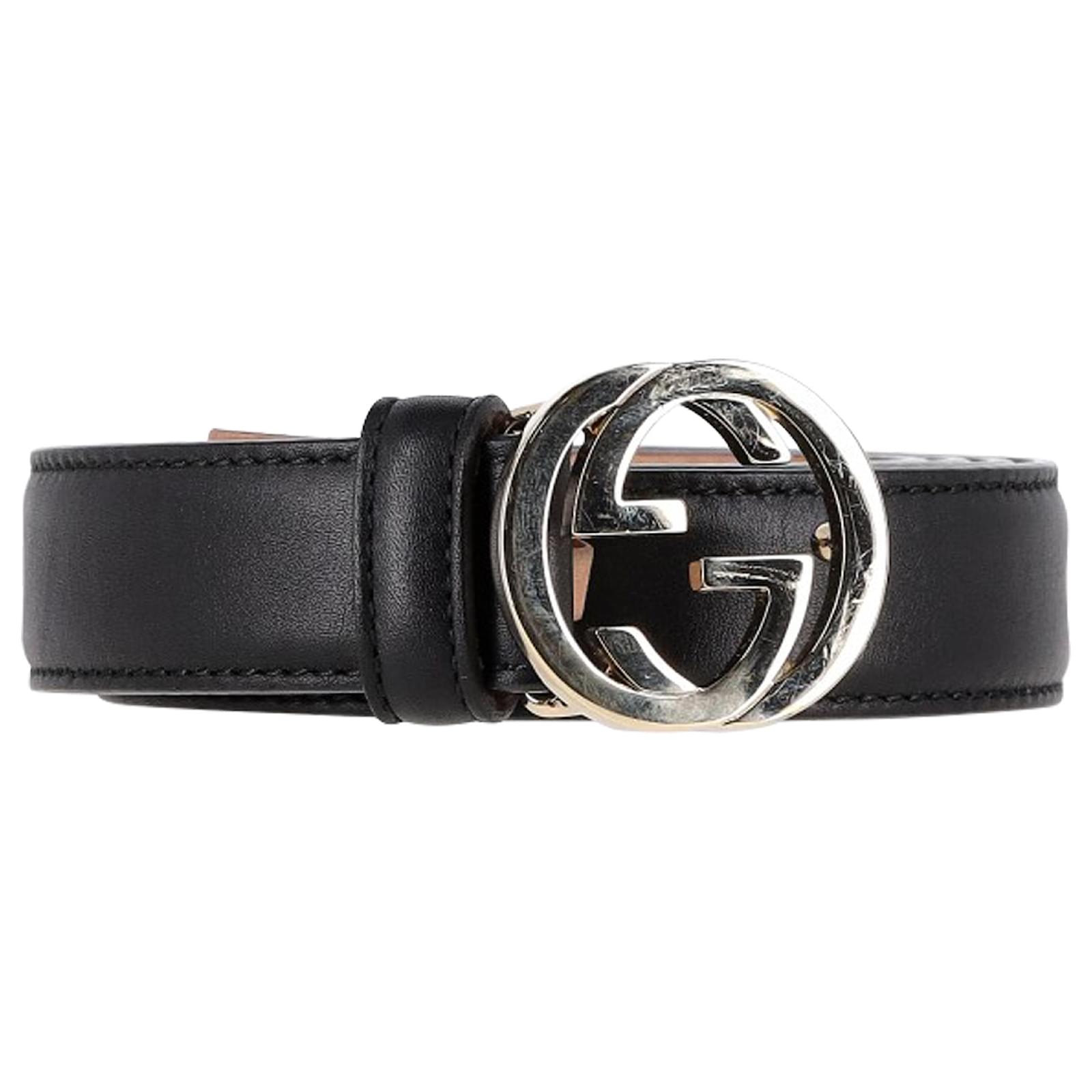 Cintura Gucci con fibbia GG intrecciata in pelle nera Nero ref.1473399 Joli Closet