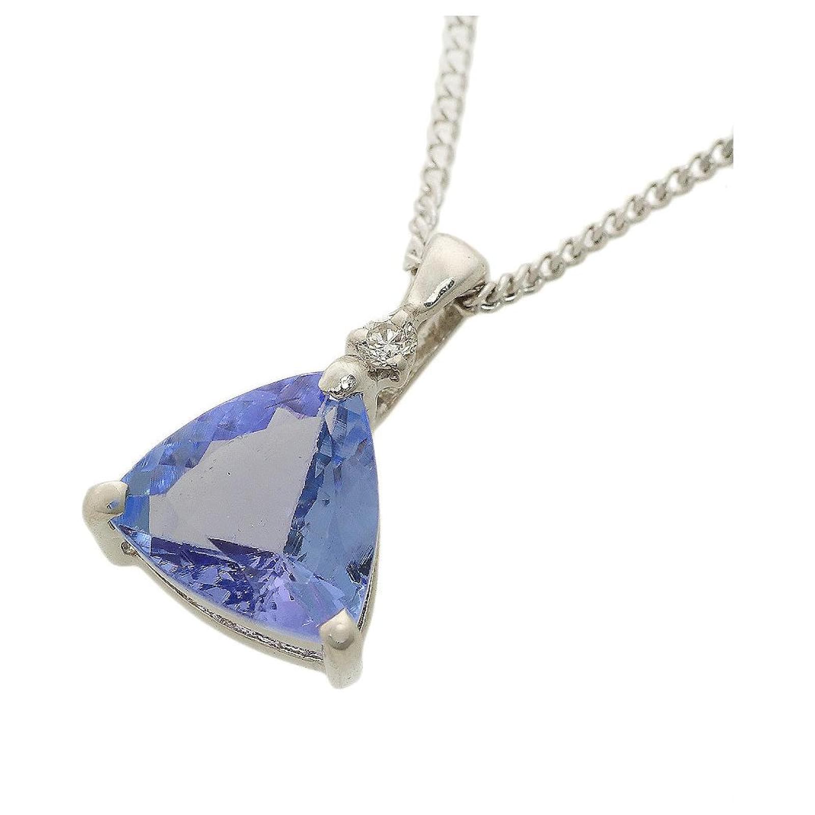 Autre Marque K18WG Pt900 Tanzanite Triangle Necklace 1.05ct ref 