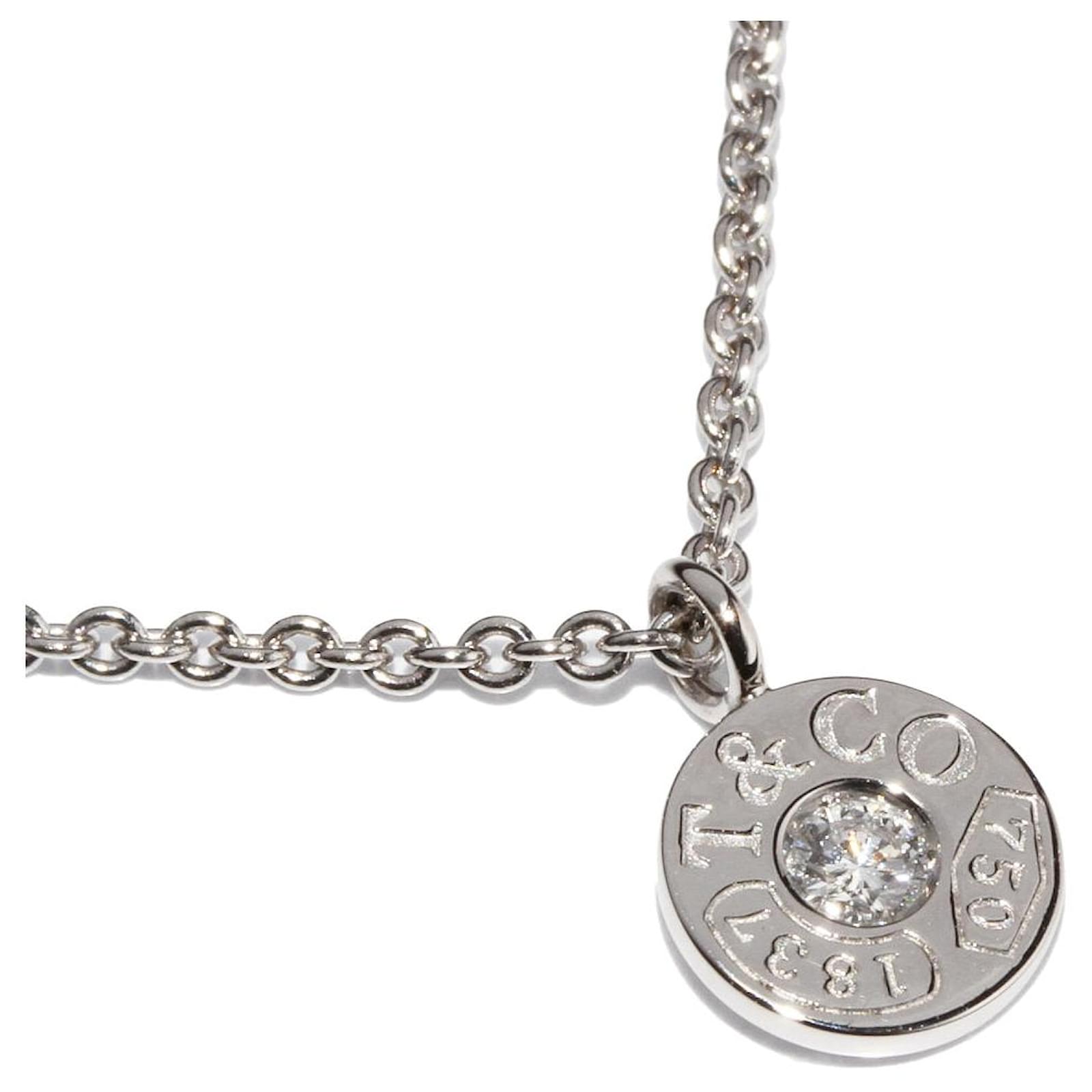 Autre Marque Tiffany Co K18WG Diamond 1837 Circle Pendant