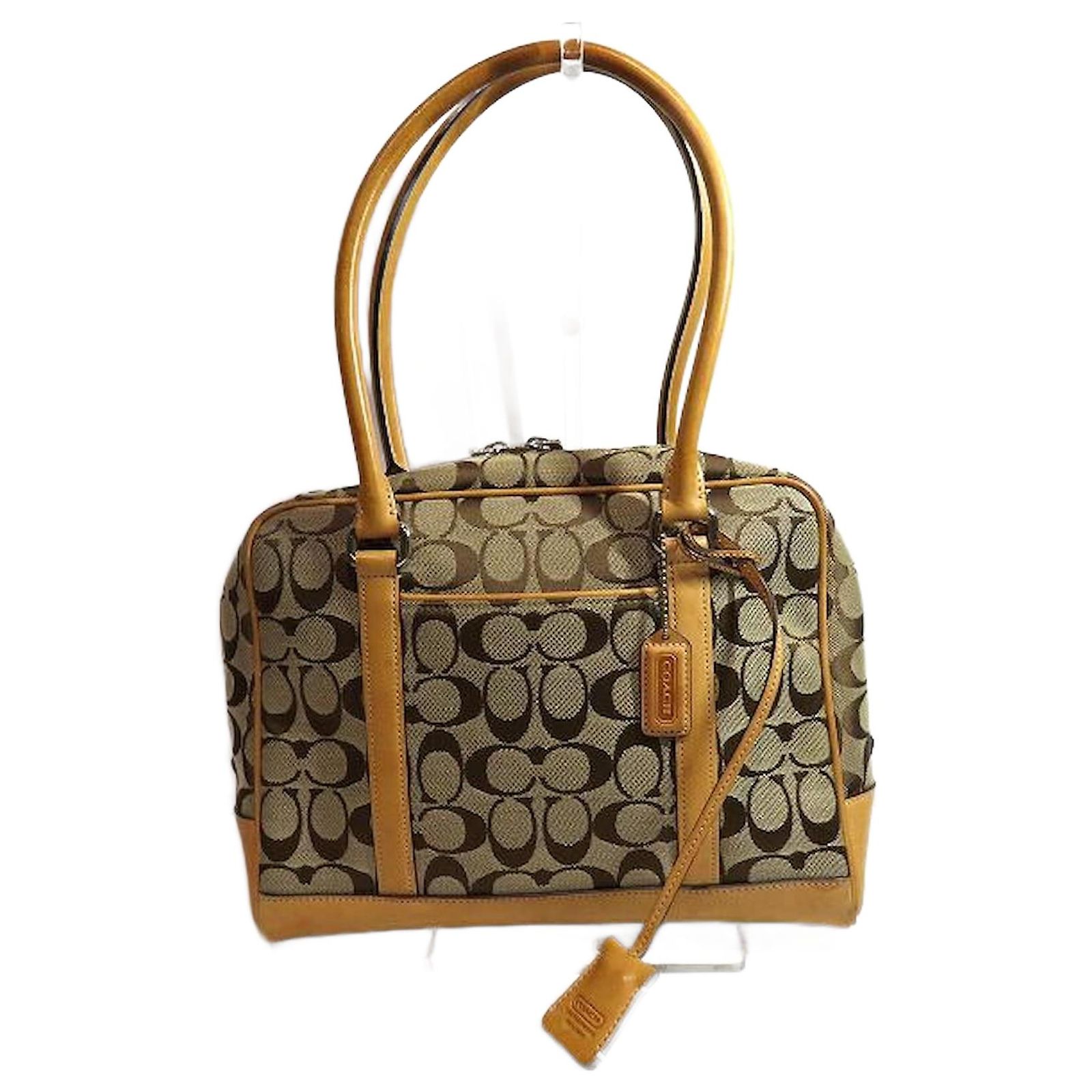 Coach Signature Beige Canvas Leather Handbag 6097 Cloth ref 