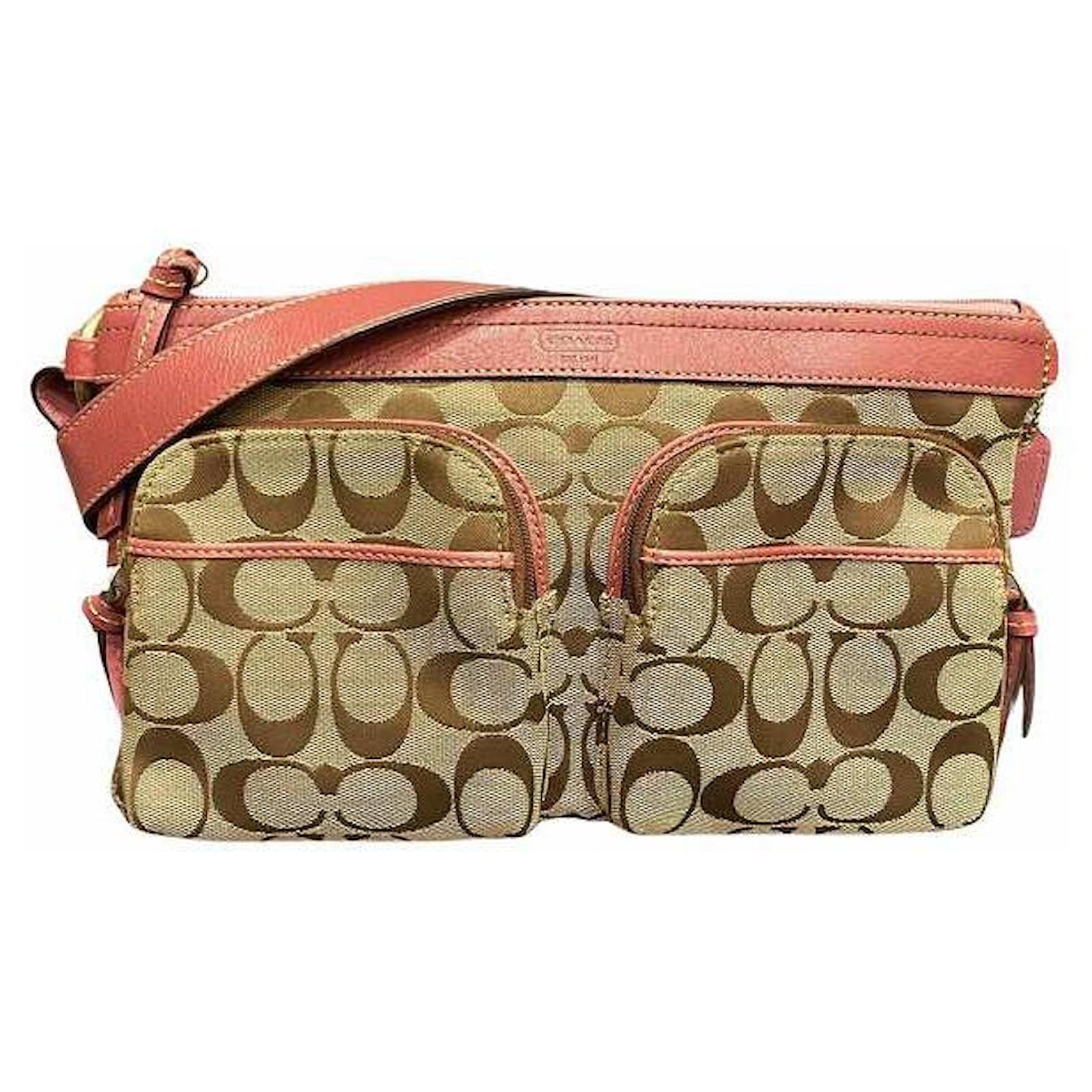 coach beige belt bag in signature canvas