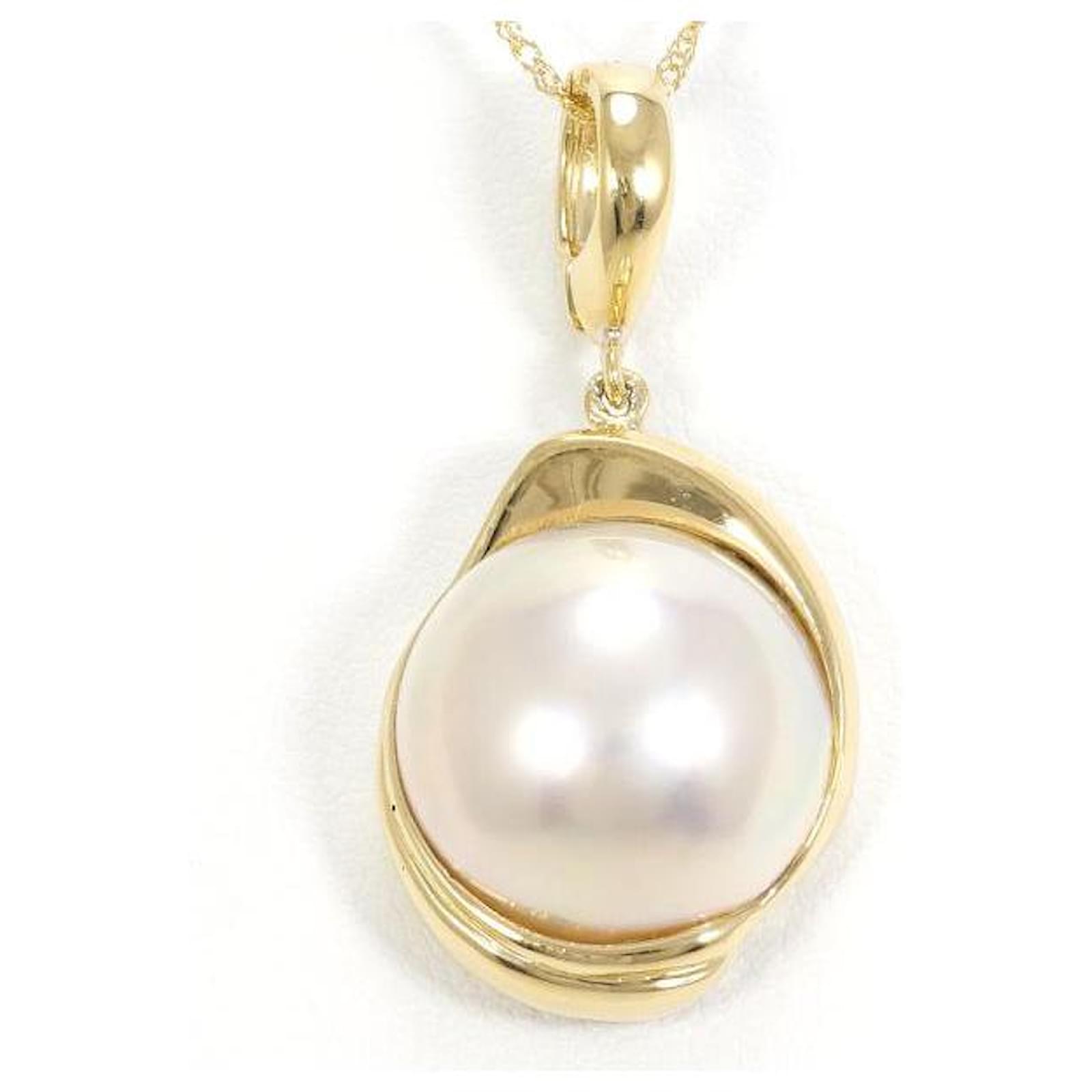 Autre Marque K18 Yellow Gold Mabe Pearl Necklace 40cm in Great  