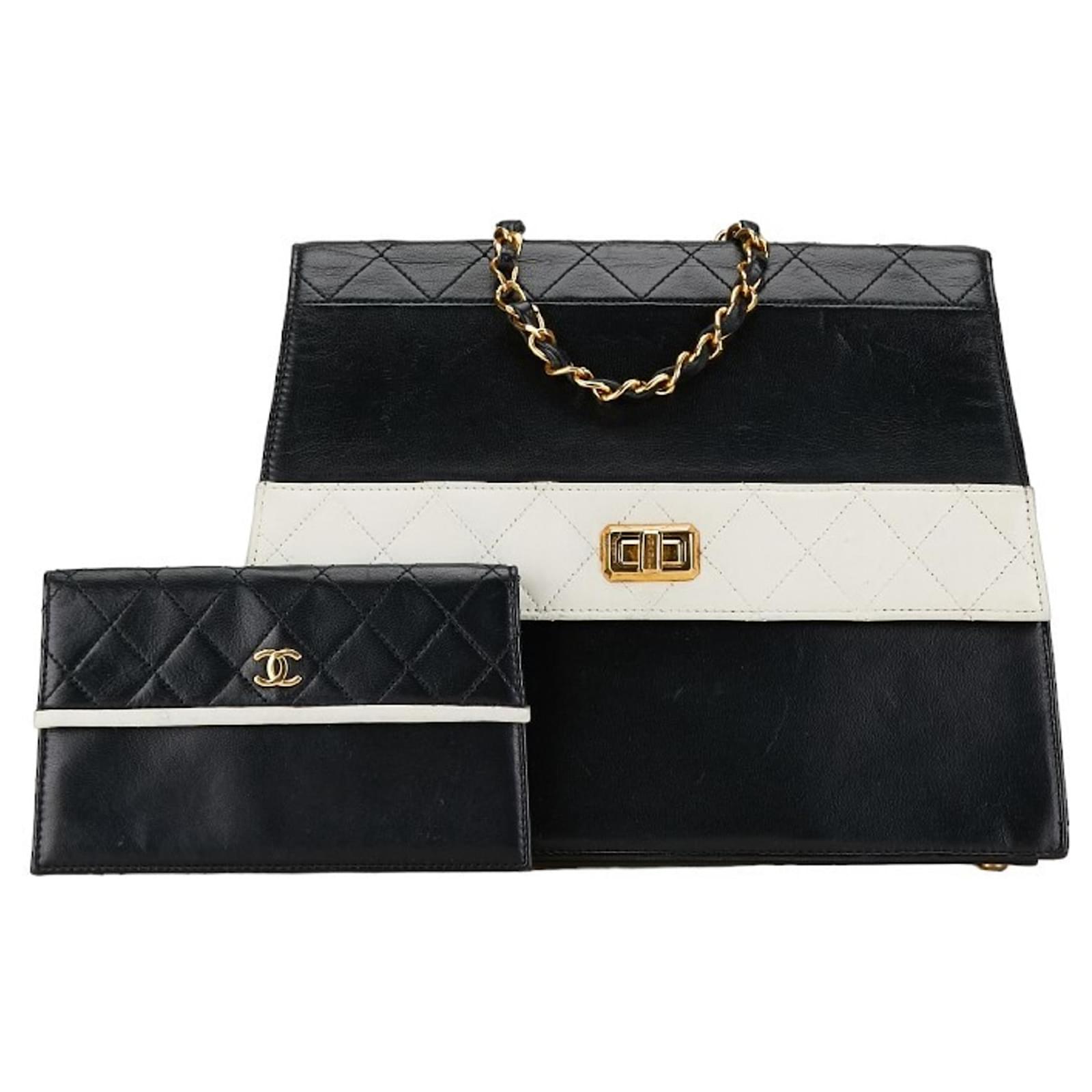 Chanel Matelasse Two-tone Chain Shoulder Bag Black White Leather 