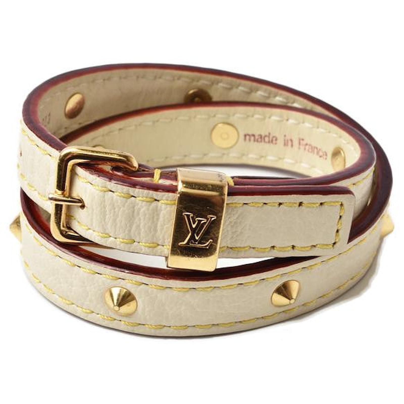 Louis Vuitton Brown Leather Bracelet Gold-tone Hardware 16.9
