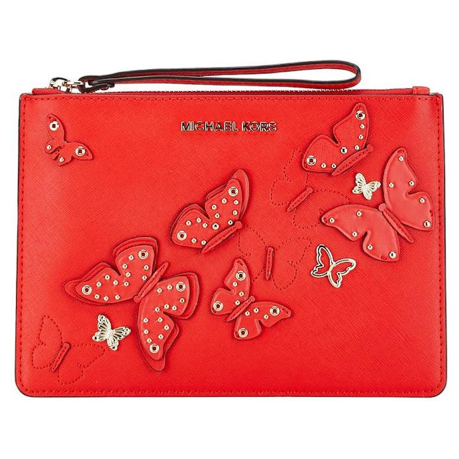 Autre Marque Michael Kors Leather Butterfly Clutch Bag Red in Great Condition ref.1480902 Joli Closet